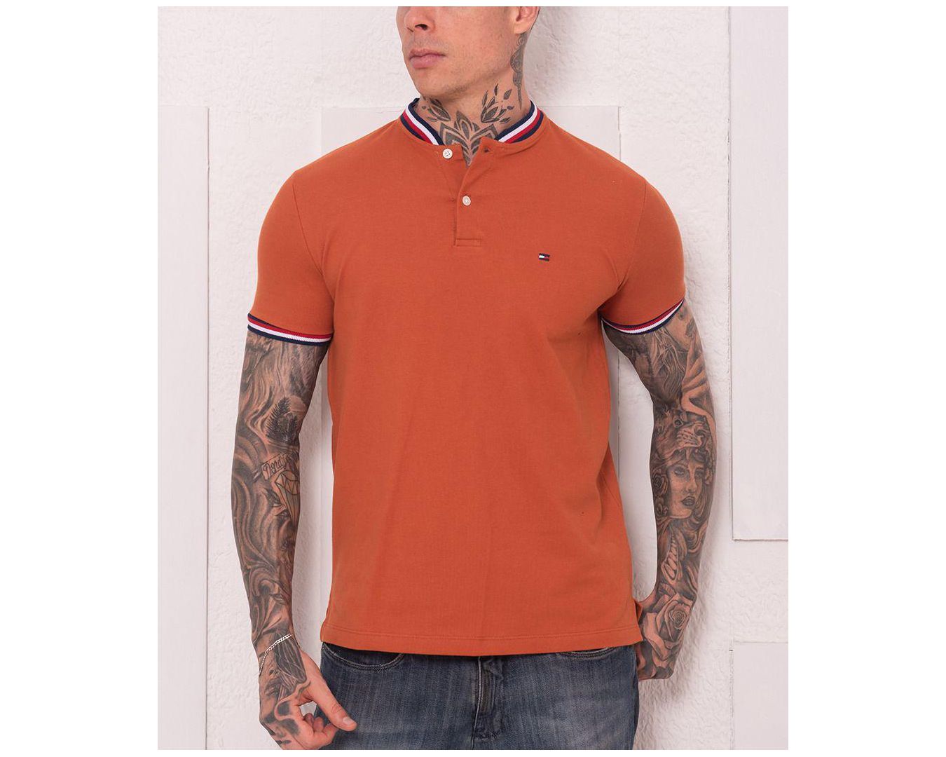 Camiseta Tommy Hilfiger - Gola Retilinea Tricolor 