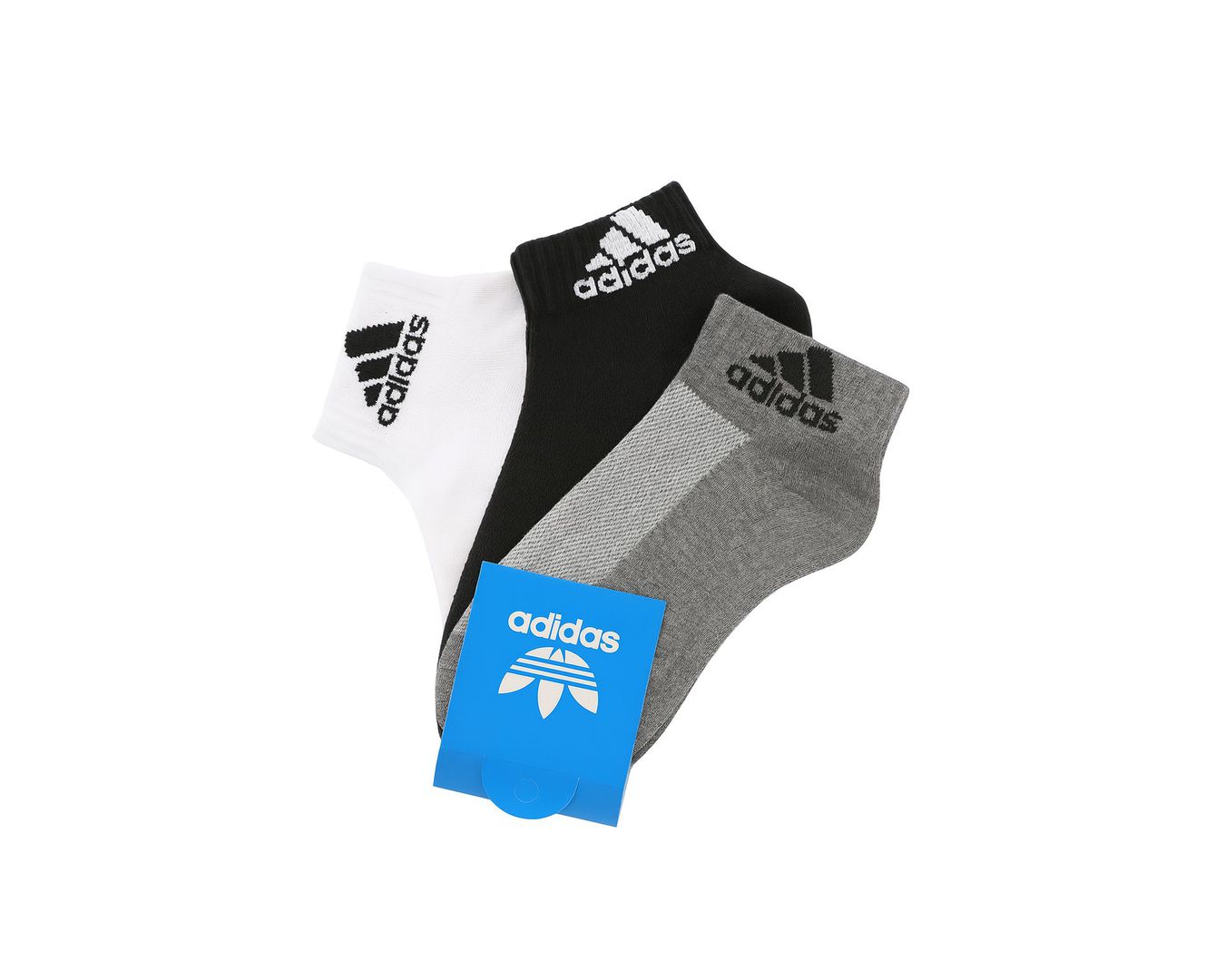 KIT 3 MEIAS ADIDAS MASCULINAS CANO CURTO - BRANCO, PRETO E CINZA 