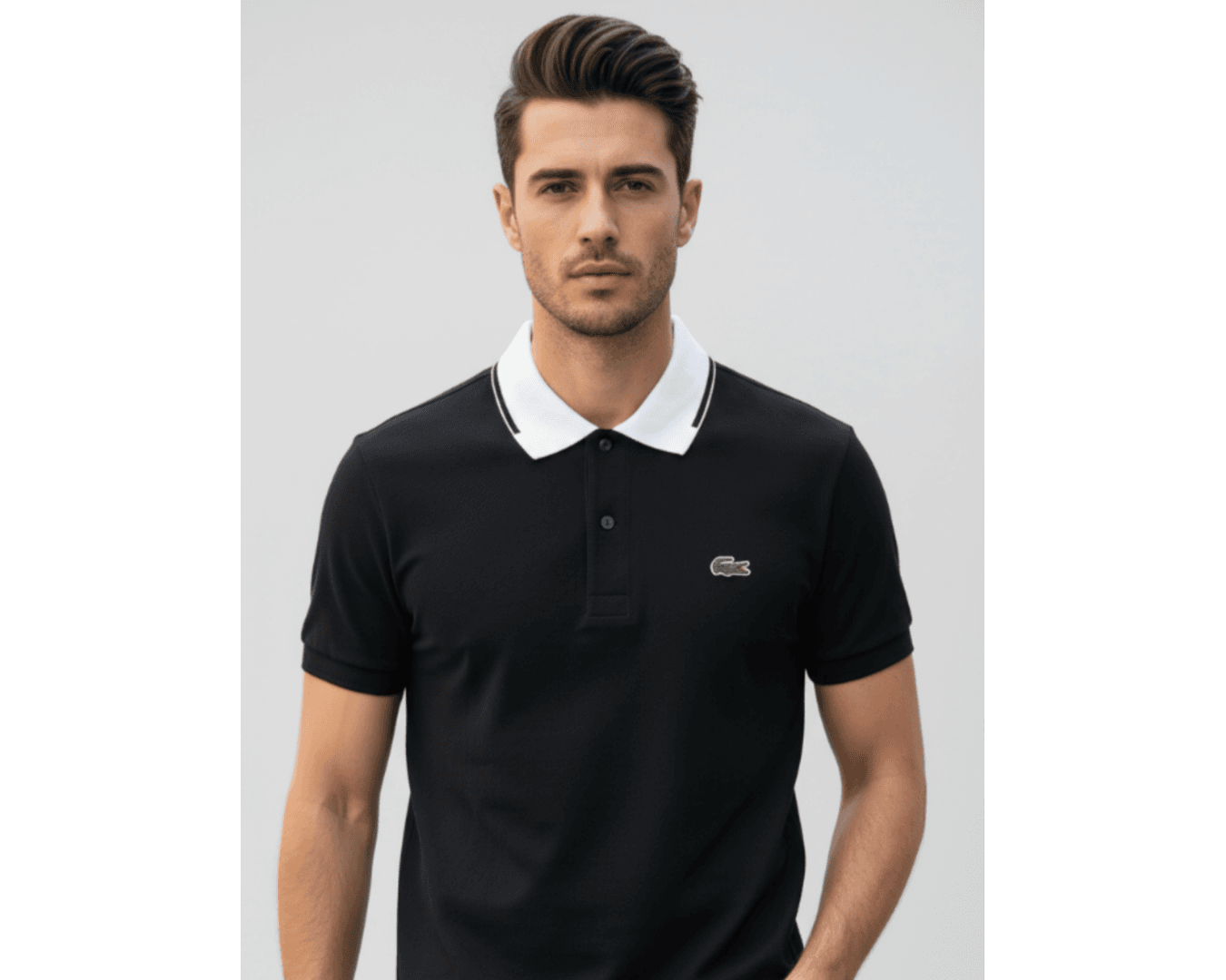 Gola Polo Lacoste Diferenciada Importada - Preta com Gola Branca 