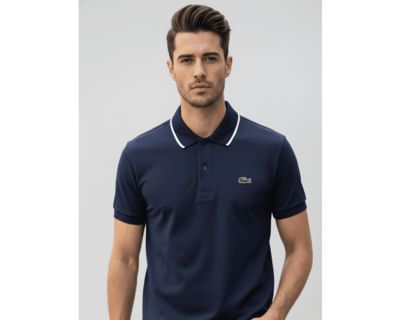Gola Polo Lacoste Diferenciada Importada - Marinho com Detalhe Branco na Gola 