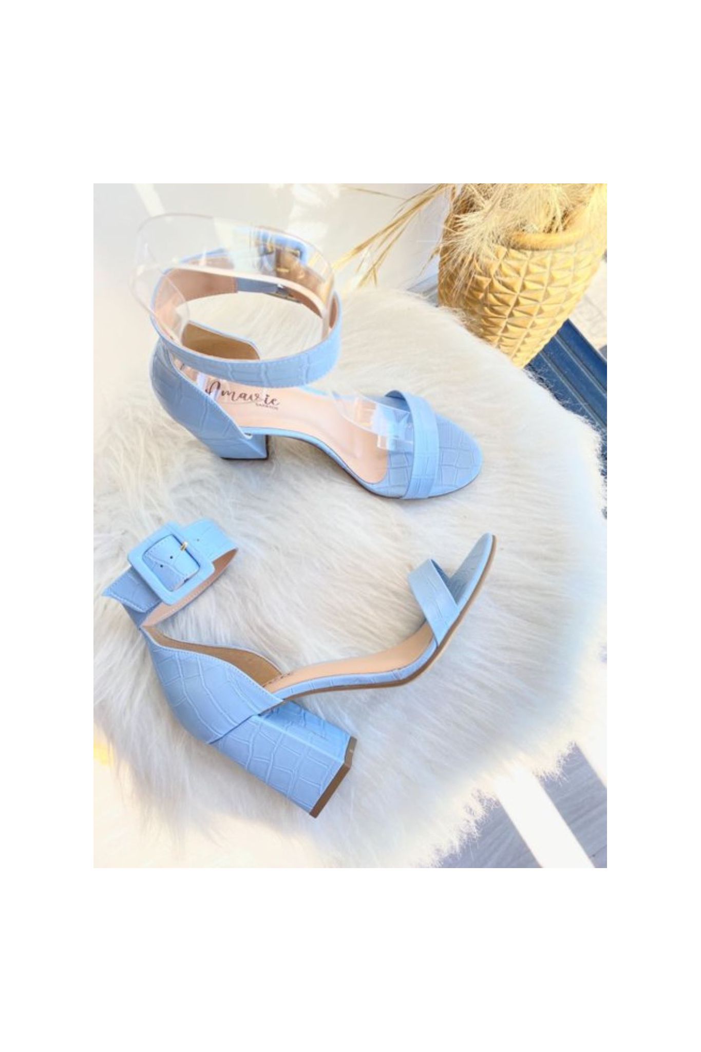 Sandália Felina Azul Crôco
