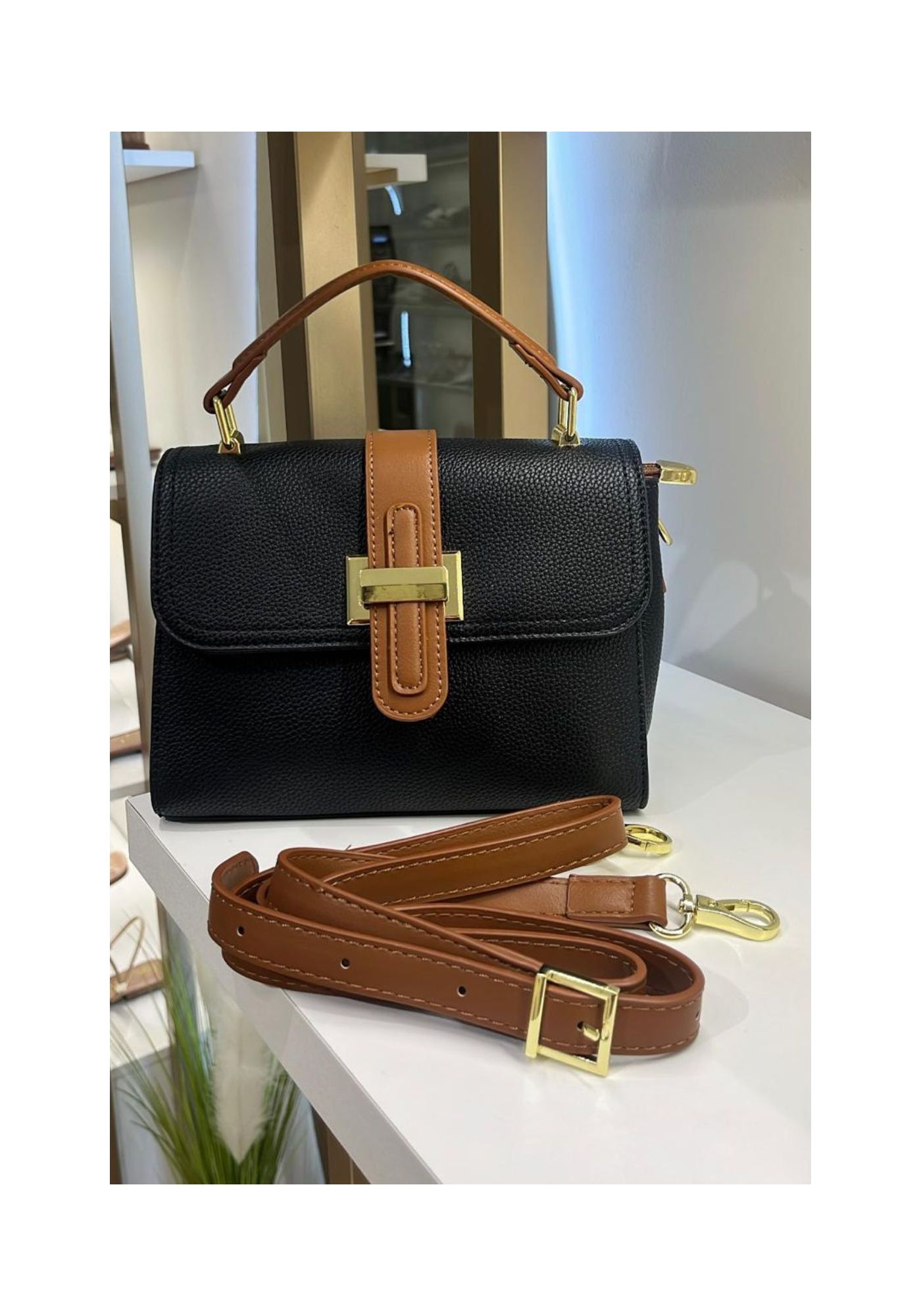 Bolsa Liz Preta/Marrom - PEGADA DA ONÇA 