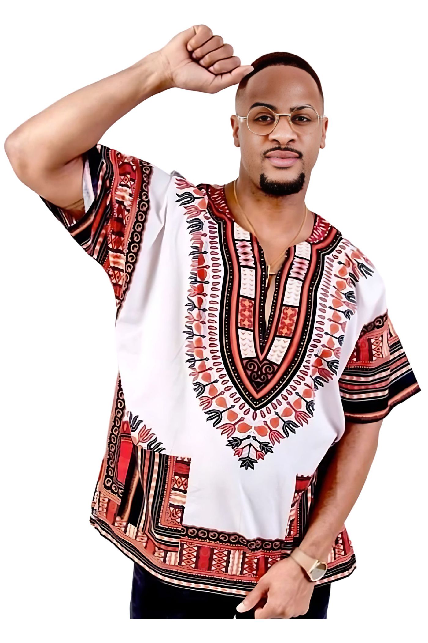 Bata Africana Dashiki Branco e Vermelho 