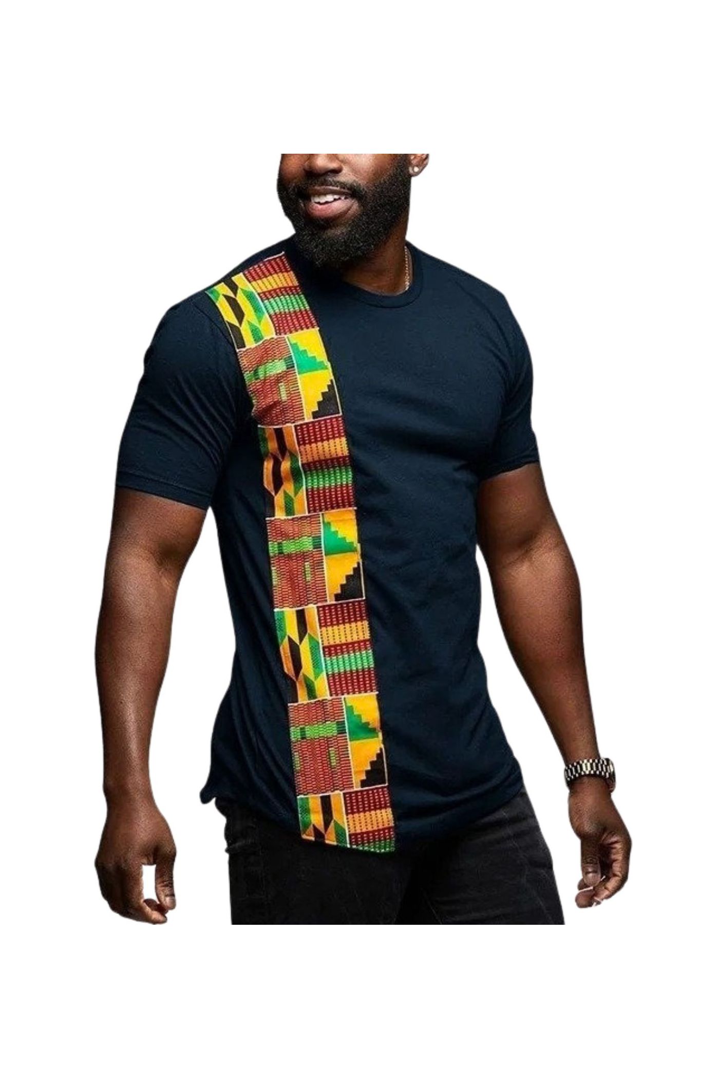 Camiseta Afro Masculina Barra Azul Marinho