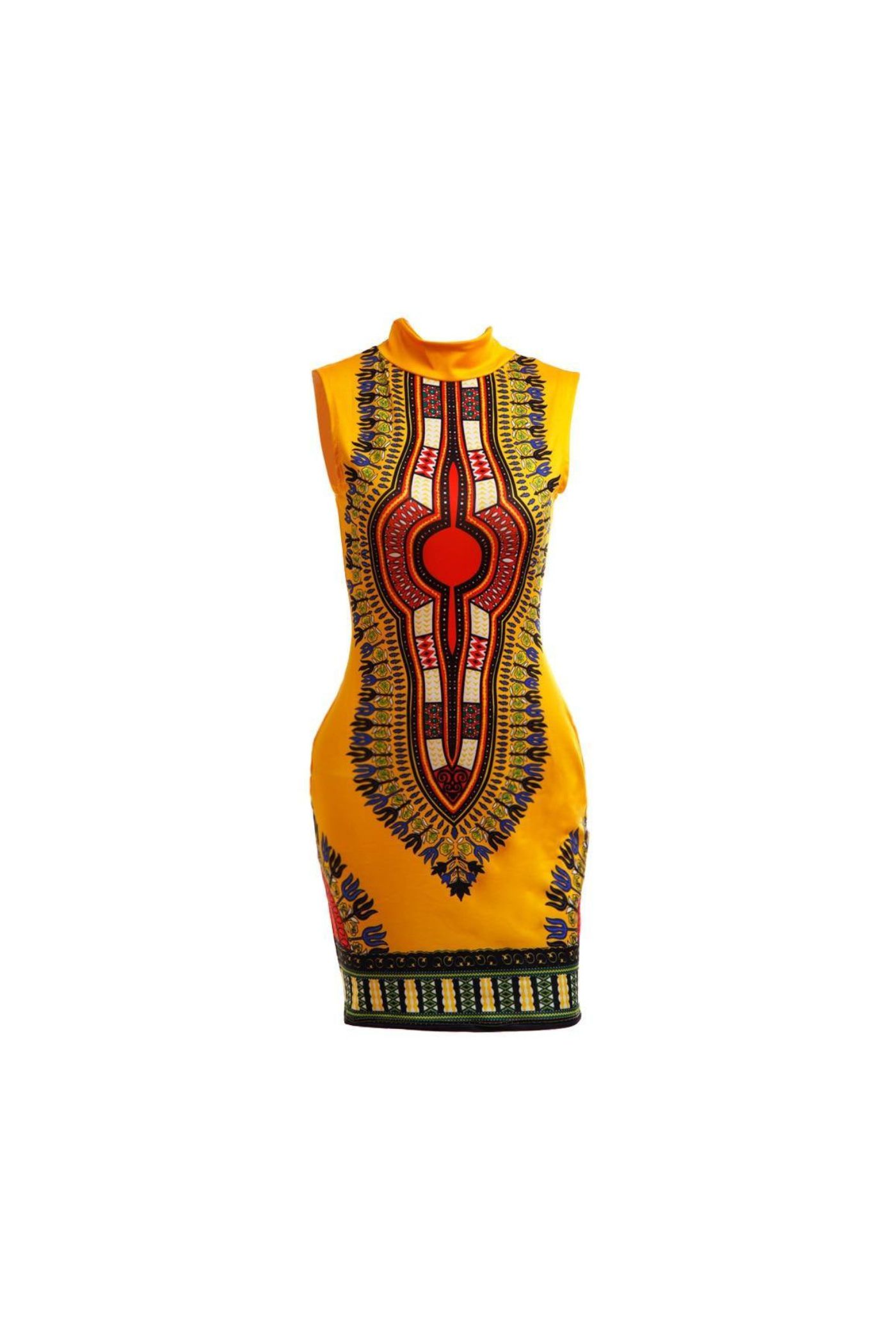 Vestido Mini Dashiki Estilo Afro Amarelo Sem Manga 