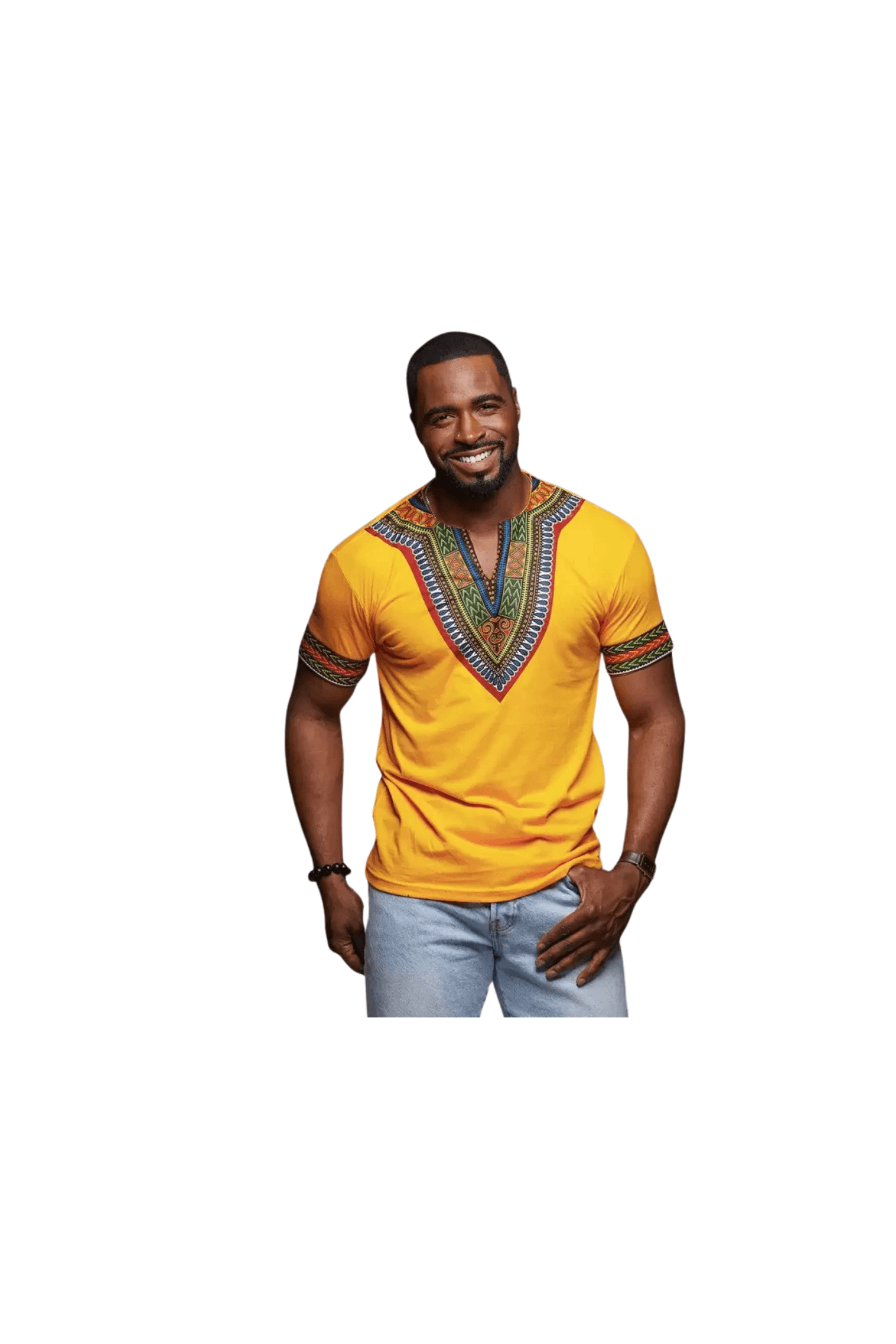 Camiseta Afro Masculina Gola V Amarela