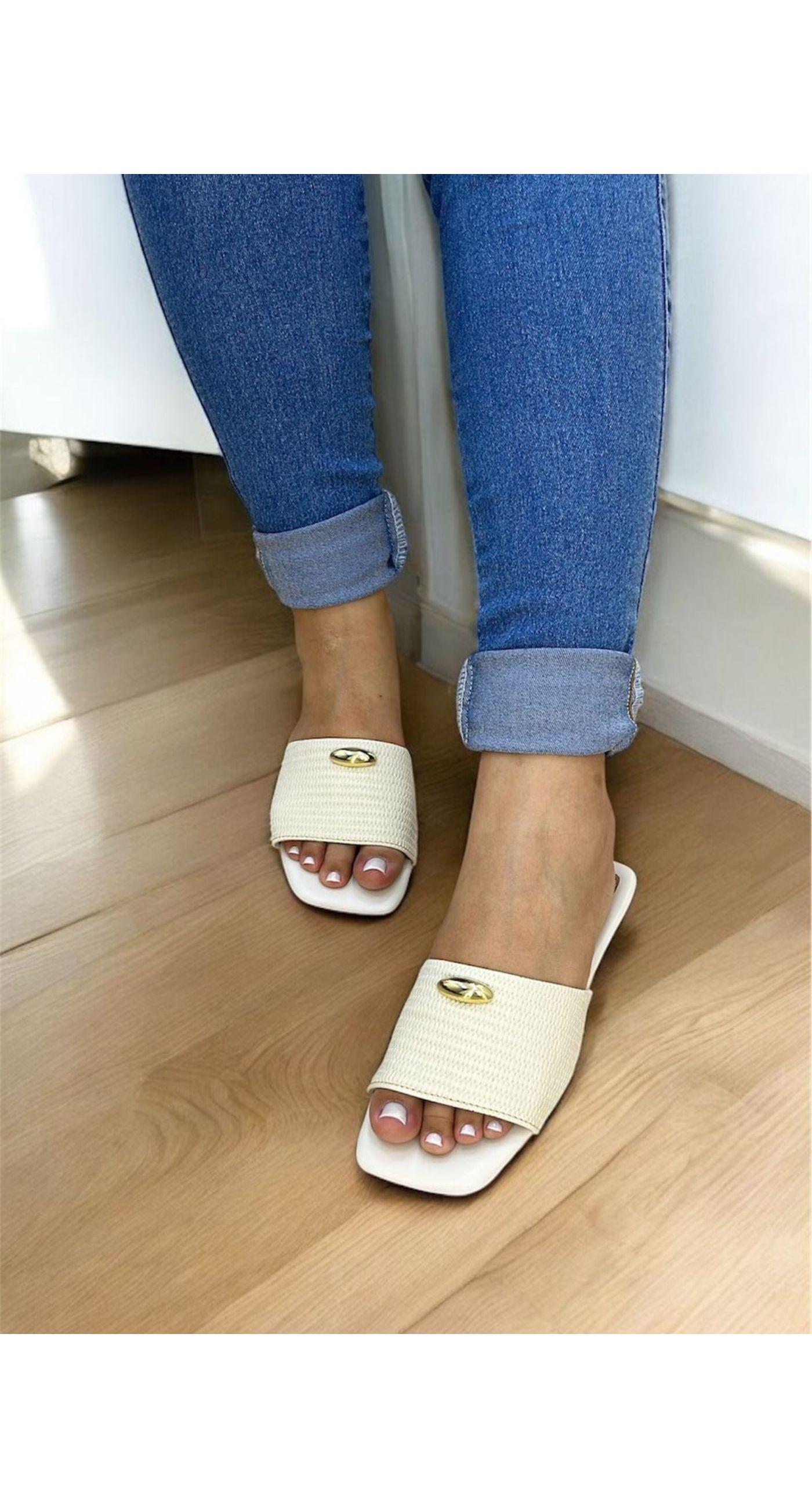 Sandália Rasteira Off-White - 1077-Off-White - Atacado Pegada Da Onça