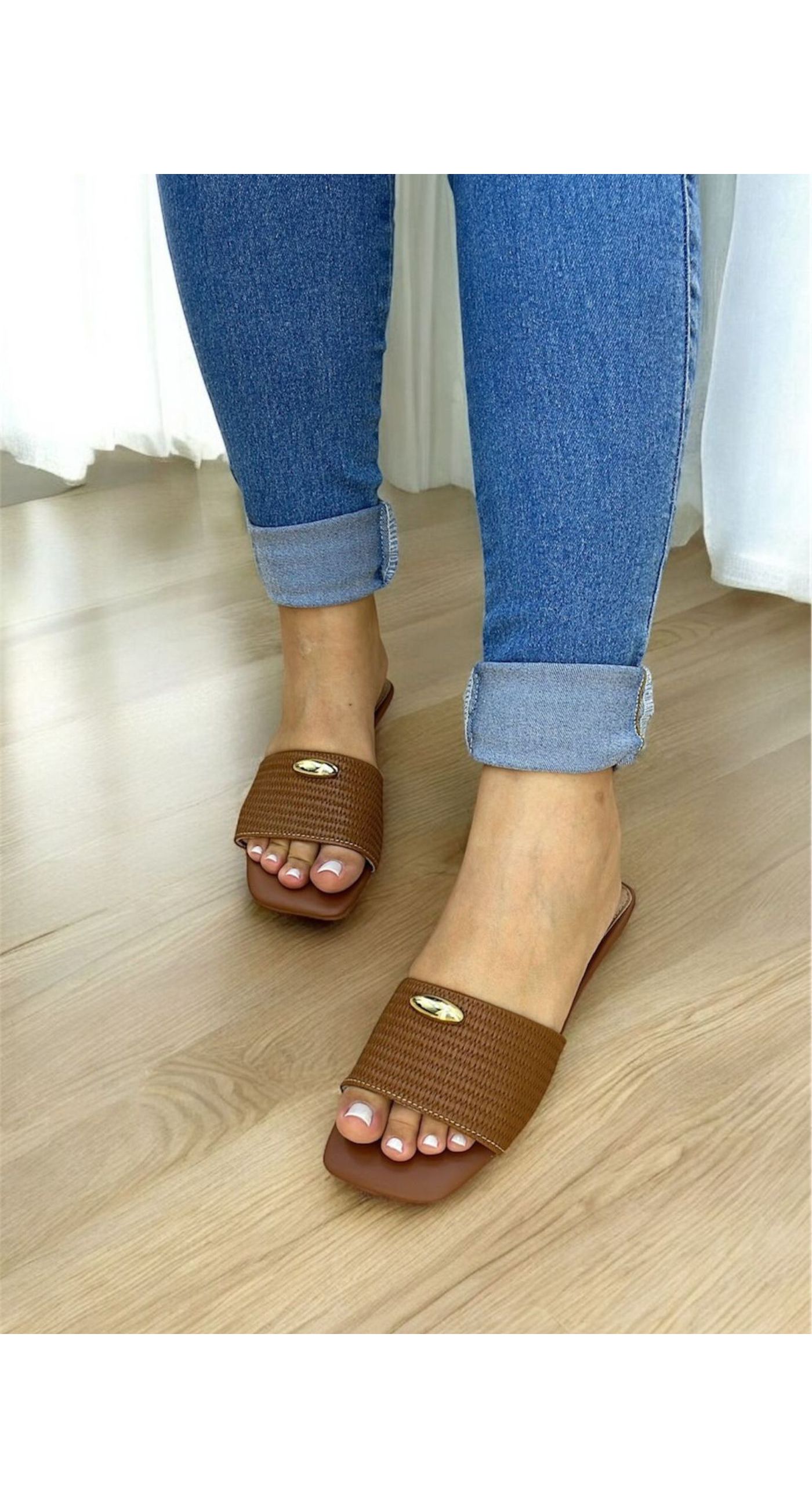 Sandália Rasteira Caramelo - 1077-Caramelo - Atacado Pegada Da Onça