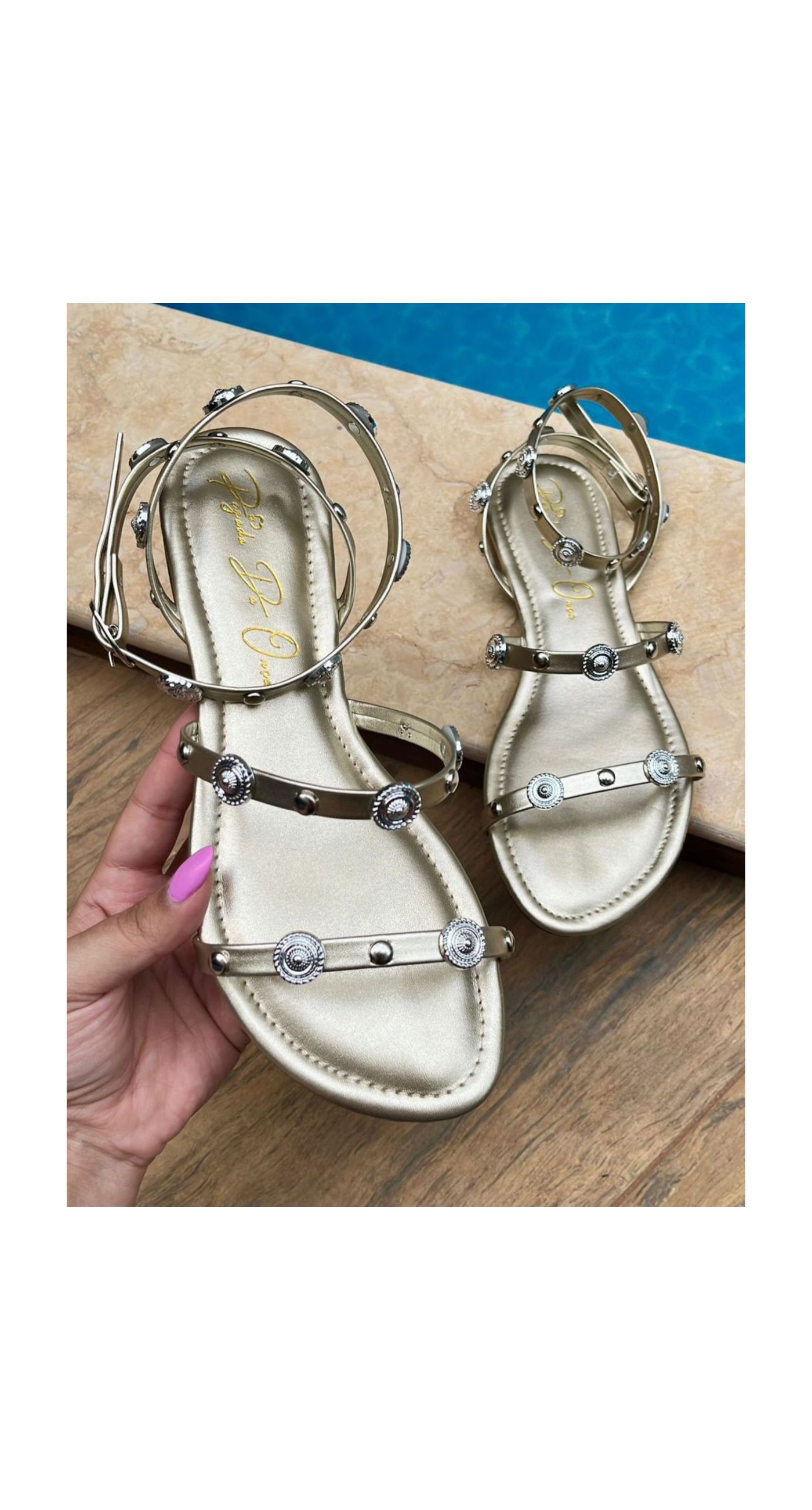 Rasteira Dourada - 1053-Dourada - Atacado Pegada Da Onça