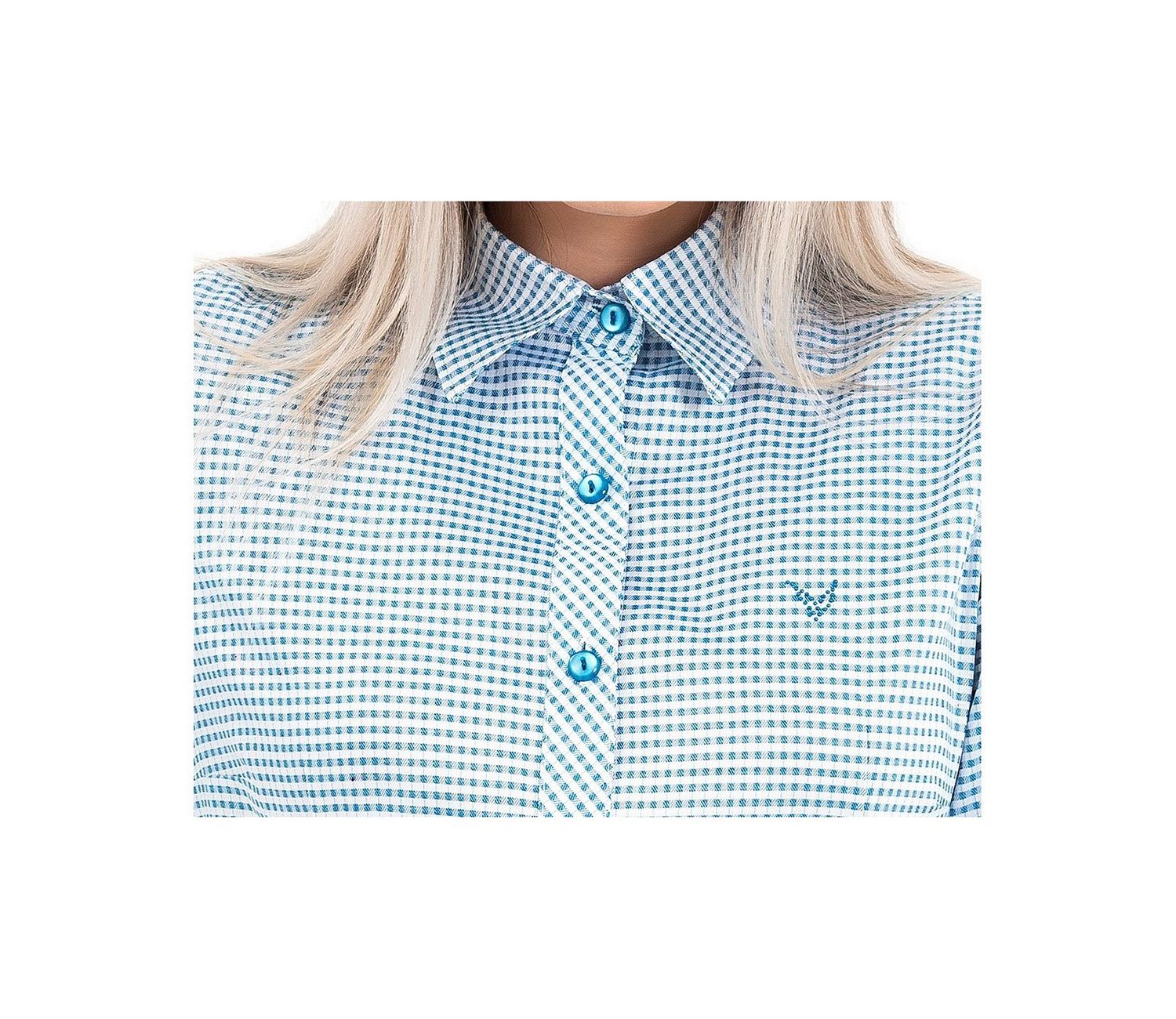 Camisa Xadrez Azul E Branco Feminina Manga Longa Vivi Fyorella