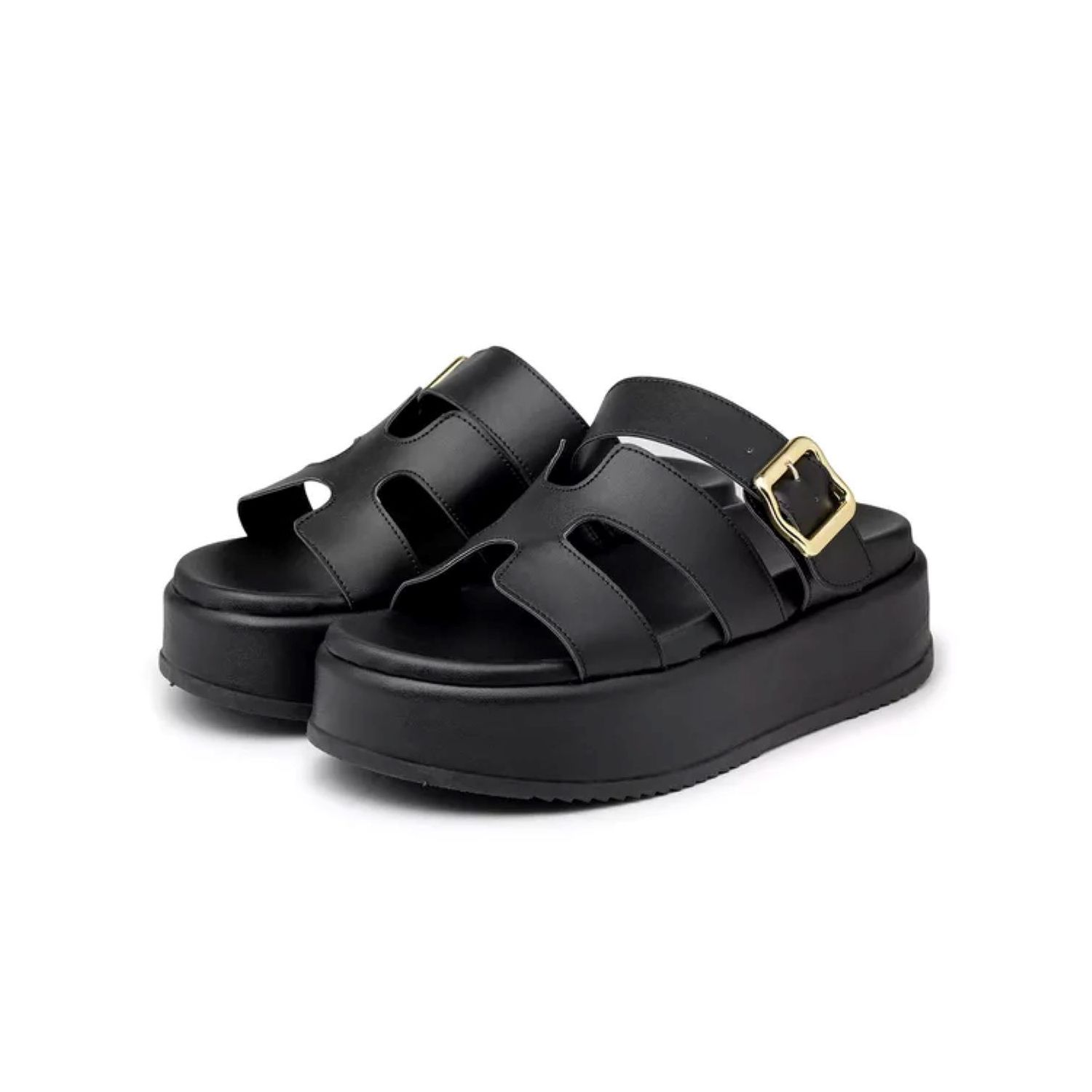 Sandália Flatform Papete Tiras em H com feiche 