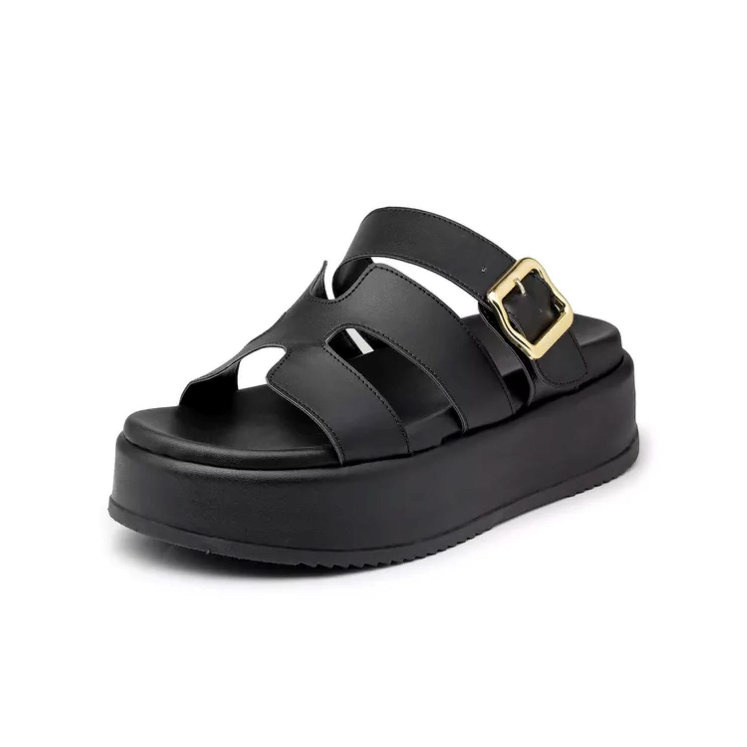 Sandália Flatform Papete Tiras em H com feiche 