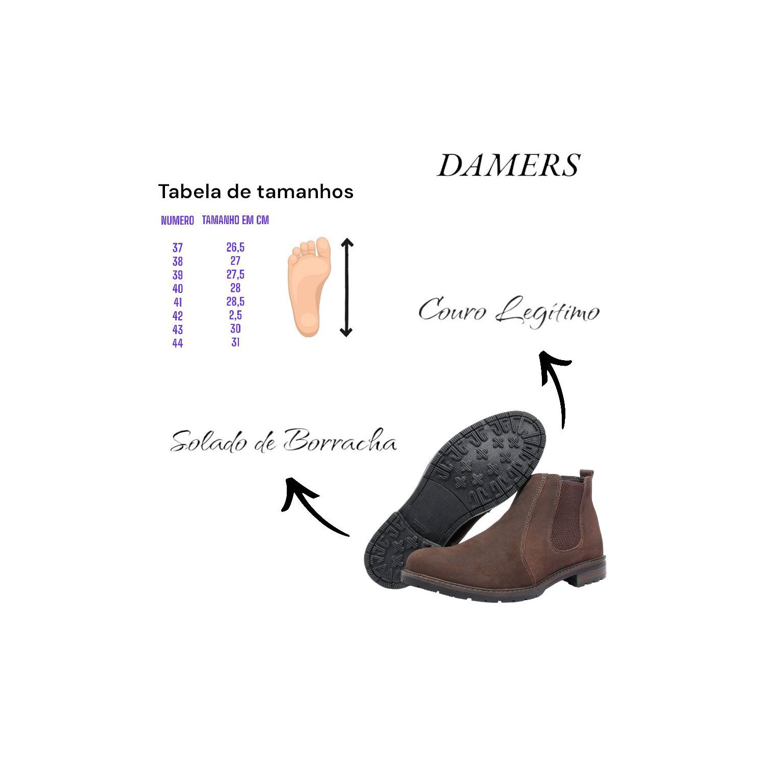 Botina Damers Masculina De Couro Legítimo