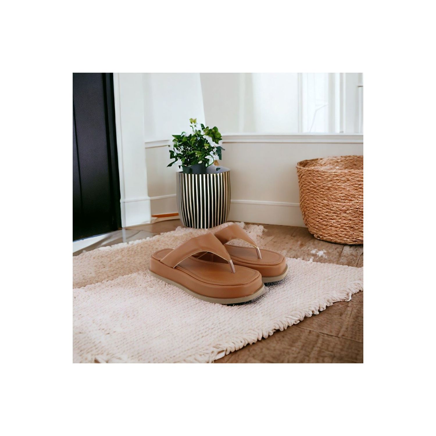 Sandália Damers Feminina Papete Flat Caramelo