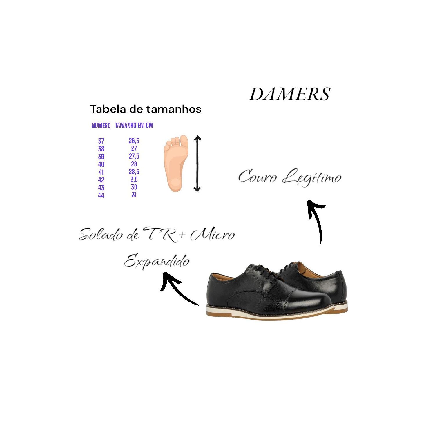 Sapato Damers Oxford Masculino De Couro Legítimo Preto