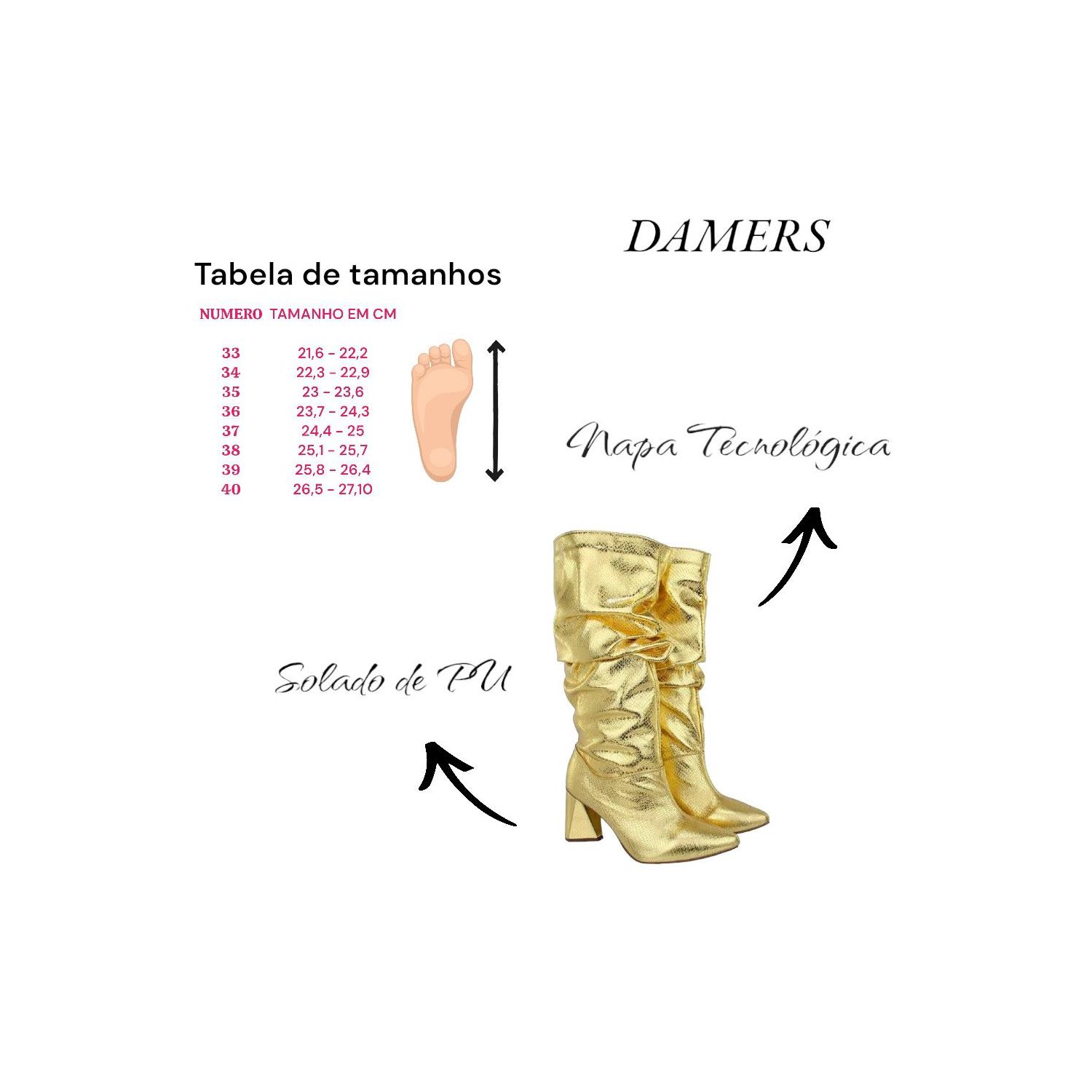 Bota Damers Feminina De Cano Longo Salto Médio Triangular