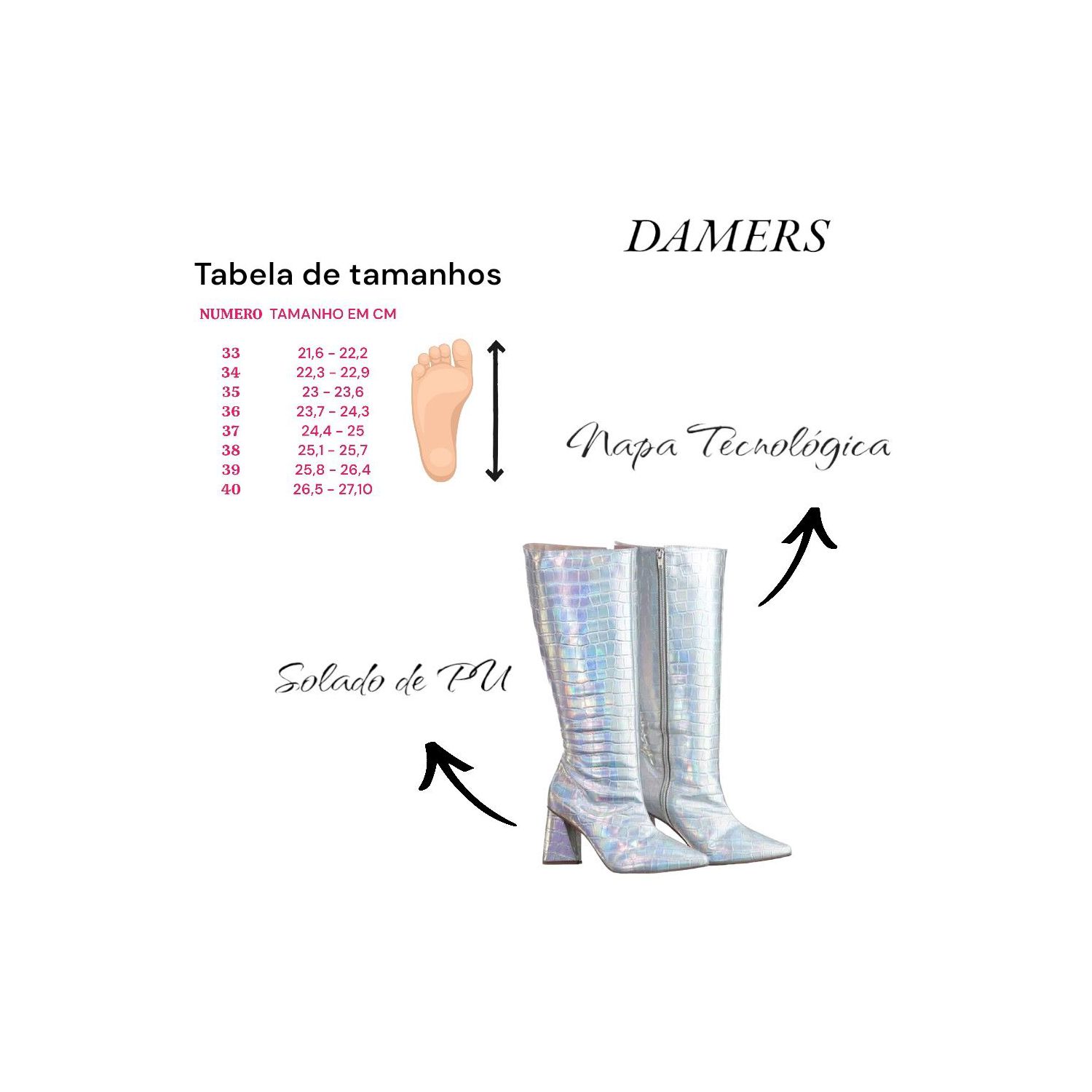 Bota Damers Feminina De Cano Longo Salto Triângulo 