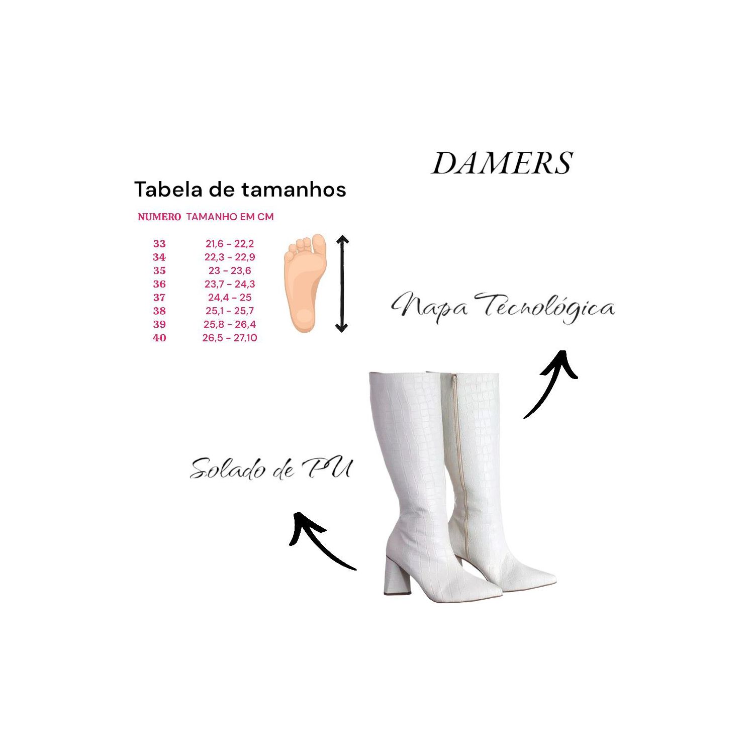 Bota Damers Feminina De Cano Longo Salto Triângulo