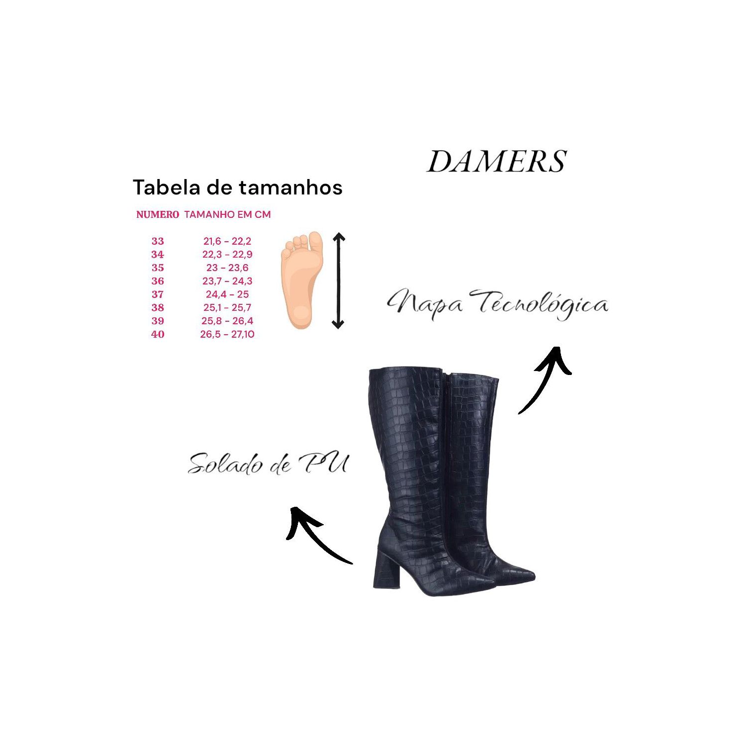 Bota Damers Feminina De Cano Longo Salto Triângulo