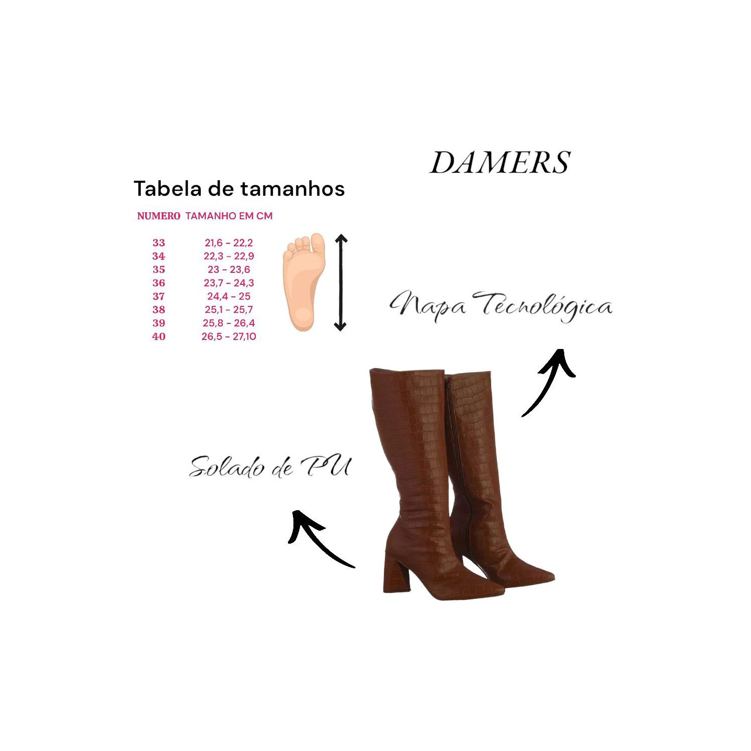 Bota Damers Feminina De Cano Longo Salto Triângulo