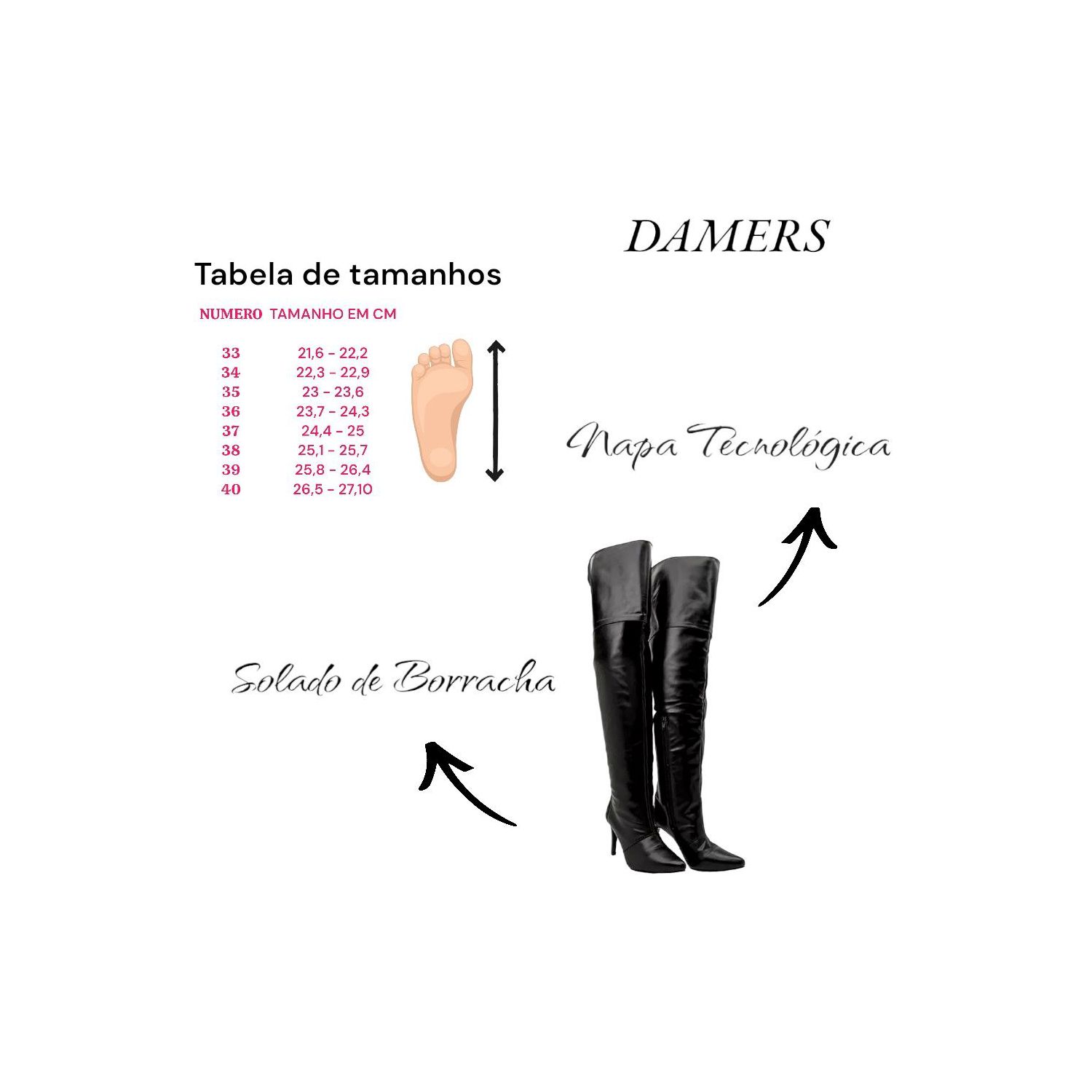 Bota Damers Feminina De Cano Alto Acima Do Joelho Salto Fino