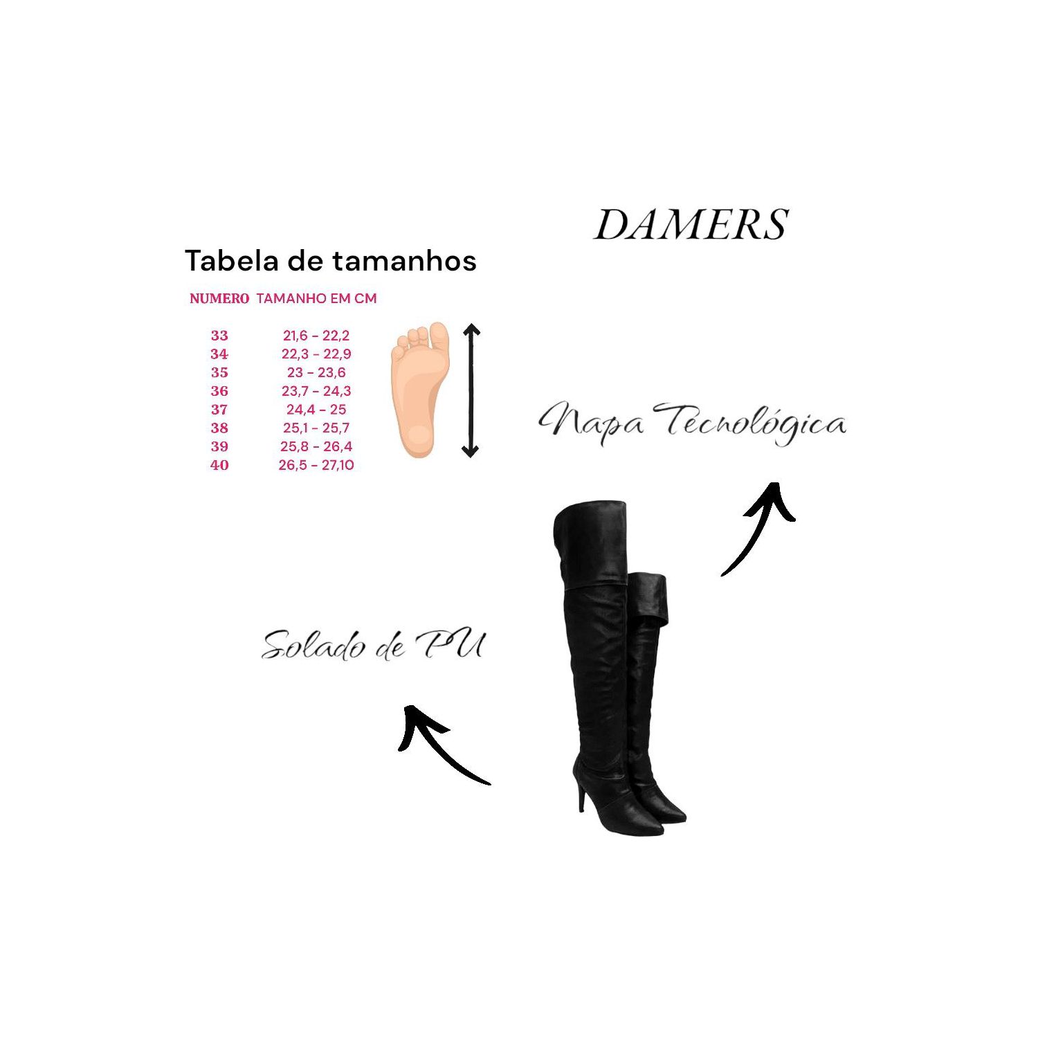 Bota Damers Feminina De Cano Alto Acima Do Joelho Salto Fino Nobucado