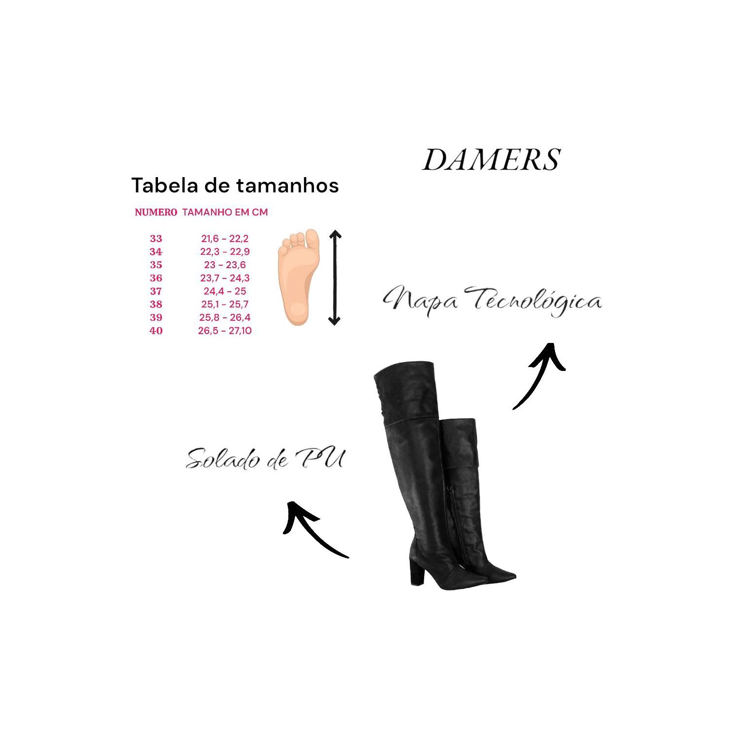 Bota Damers Feminina De Cano Alto Grosso Nobucado