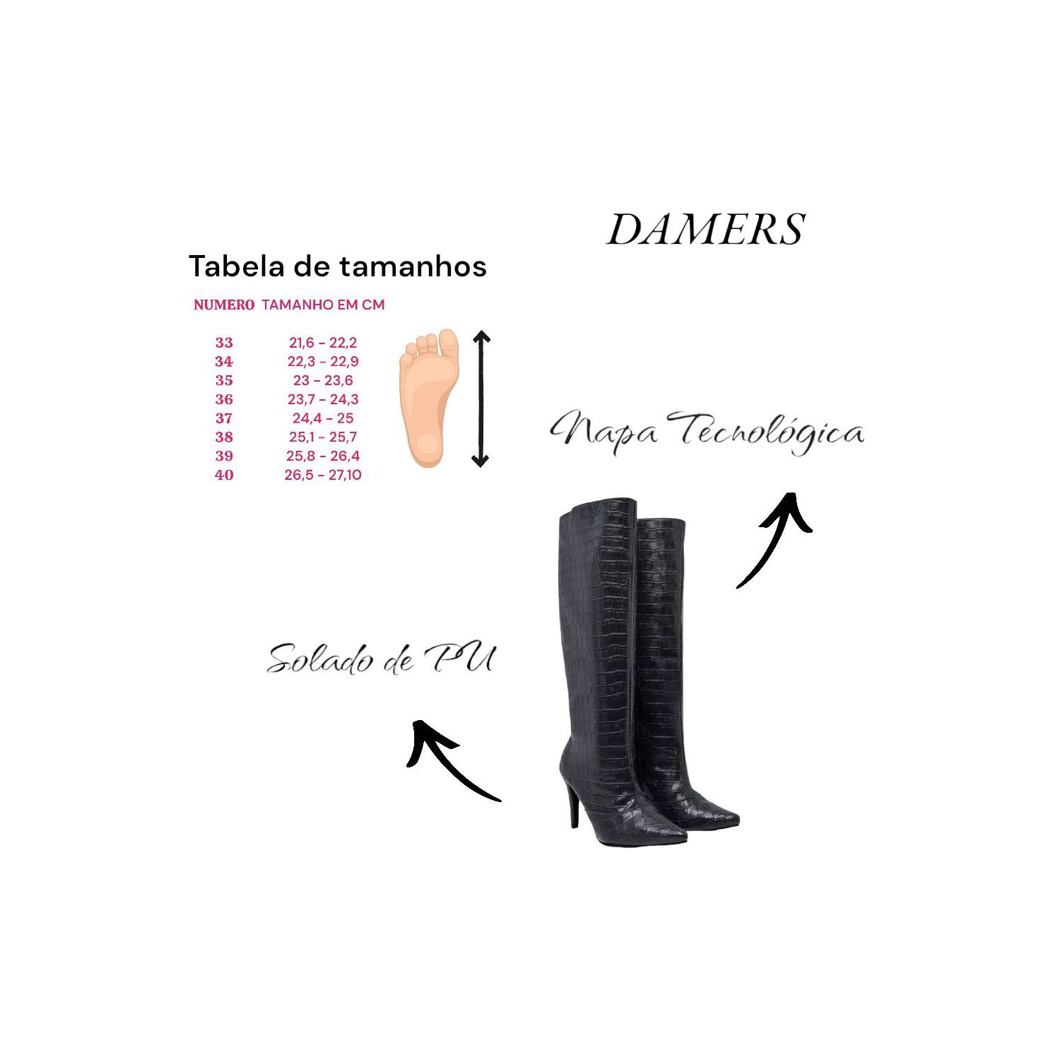 Bota Damers Feminina De Cano Longo Salto Fino