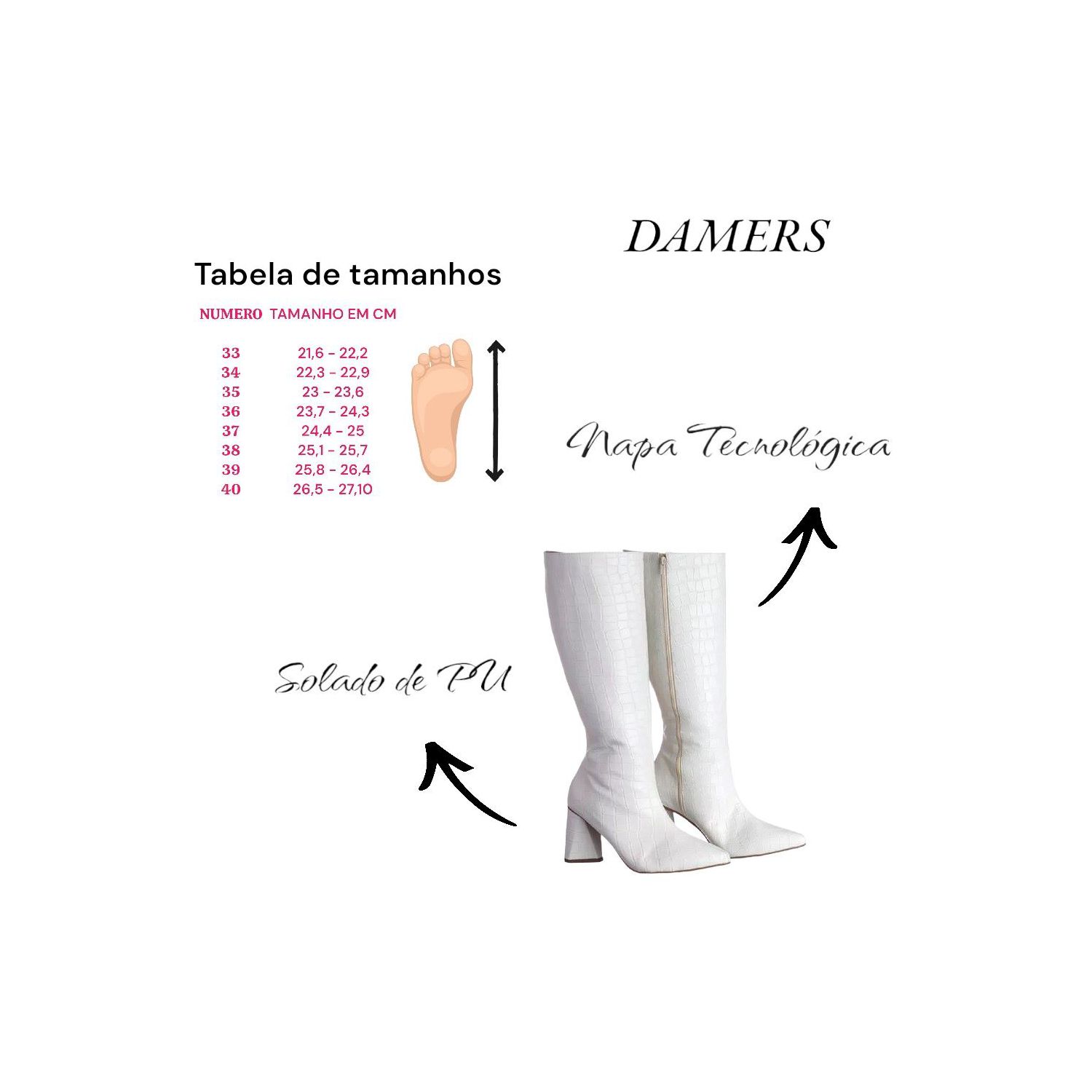 Bota Damers Feminina De Cano Longo Salto Médio Triangular
