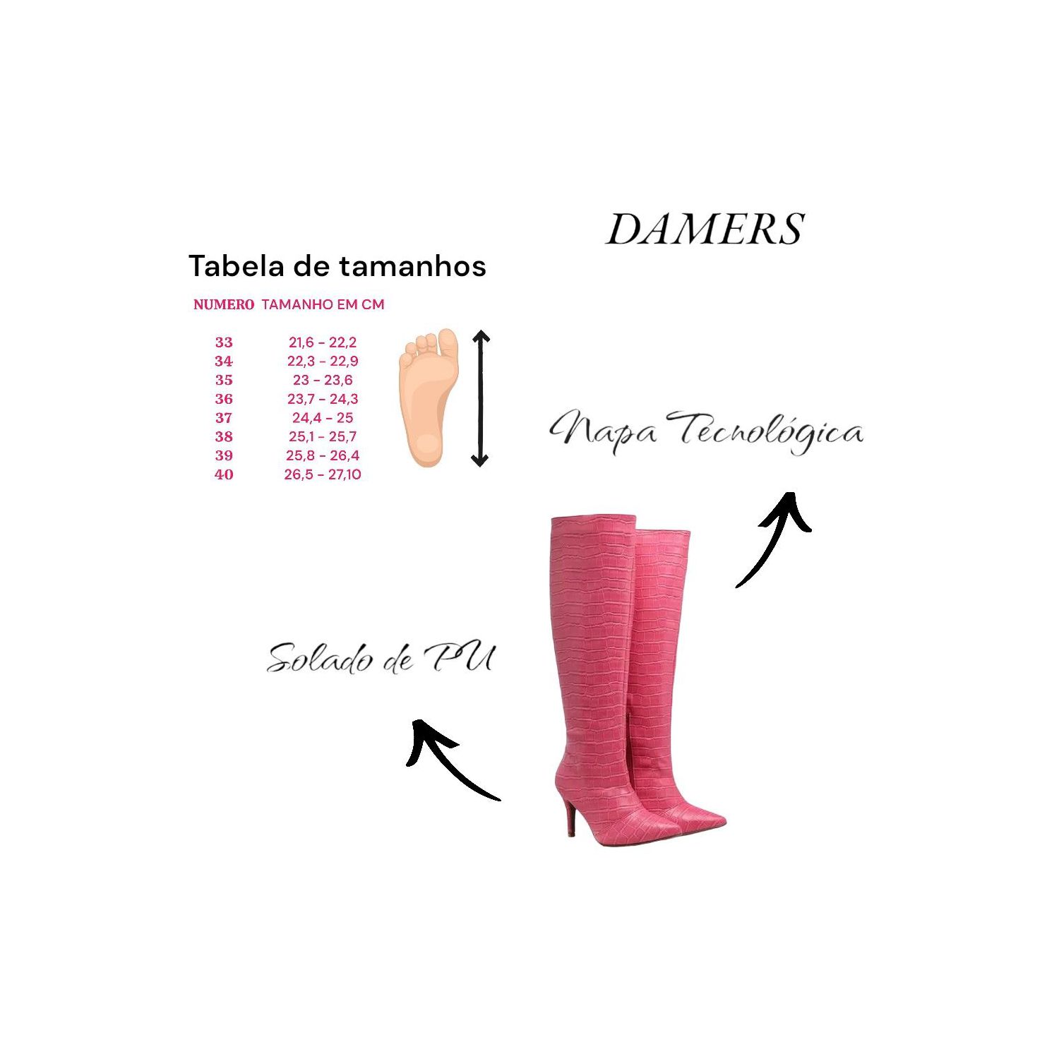 Bota Damers Feminina De Cano Longo Salto Fino