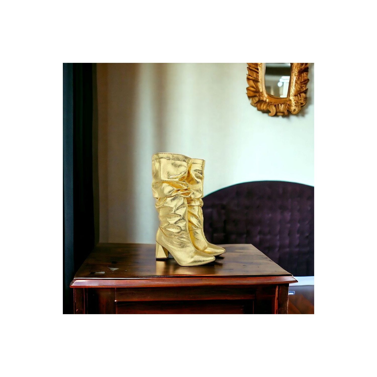 Bota Damers Feminina De Cano Longo Salto Médio Triangular