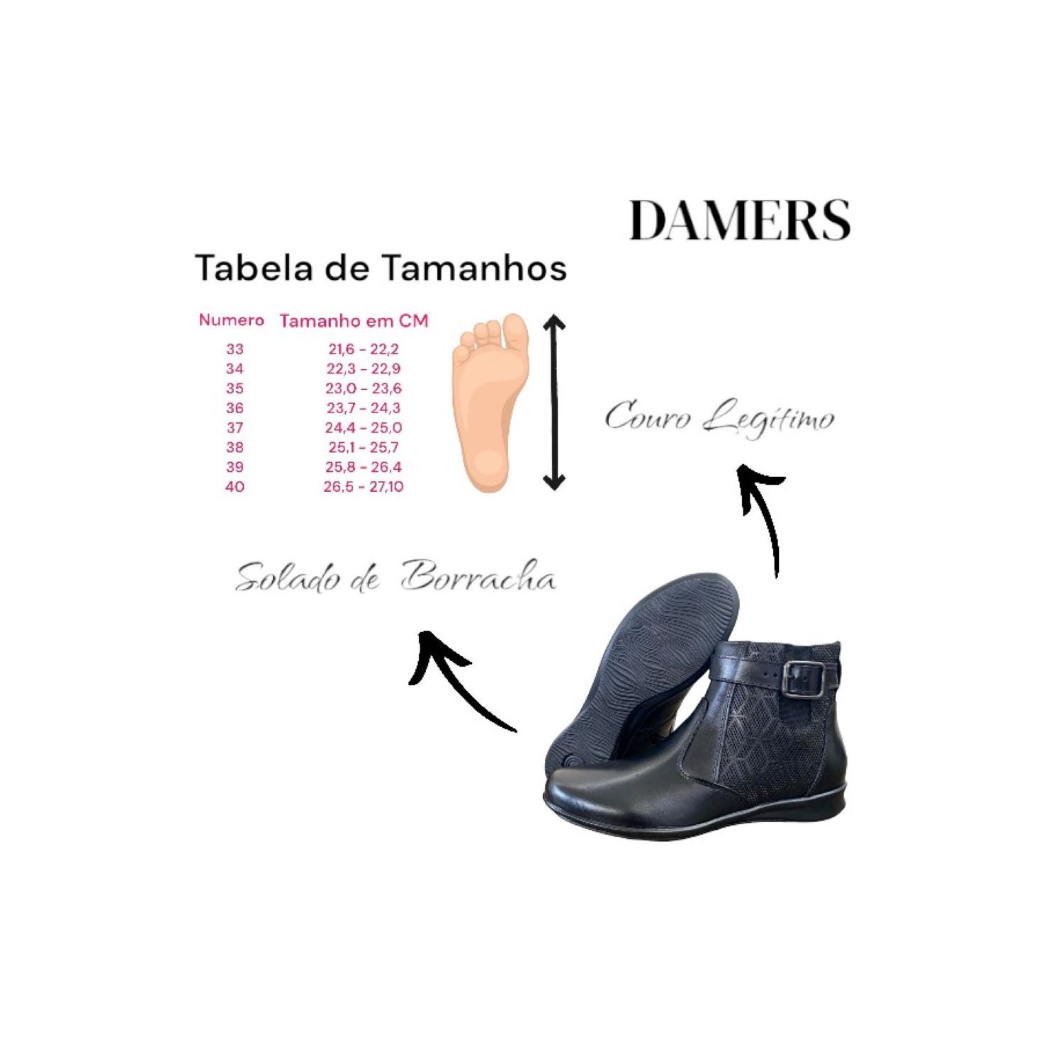 Bota Damers Feminina Cano Curto Impressão 3D Preto