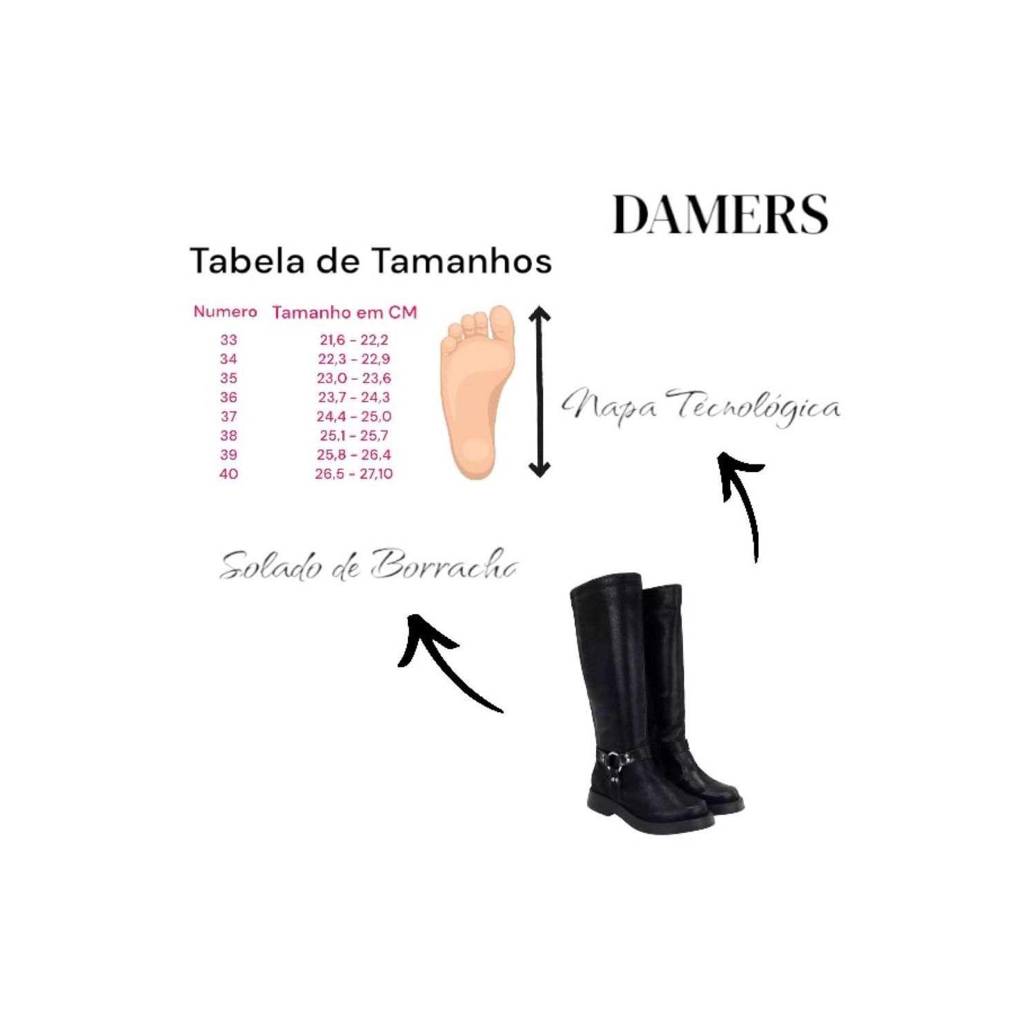 Bota Damers Feminina Cano Longo Preto