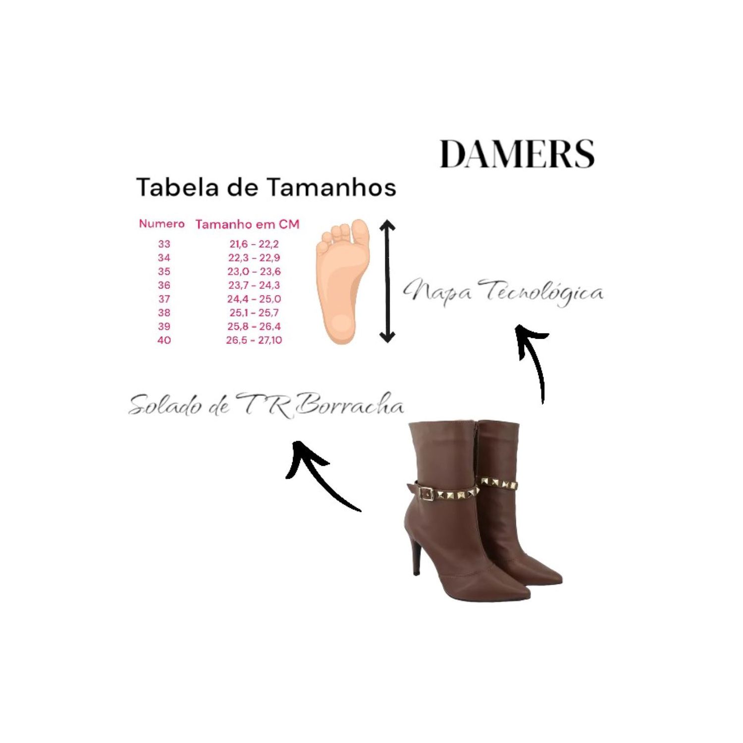 Bota Damers Feminino Cano Médio Salto Fino Cacau