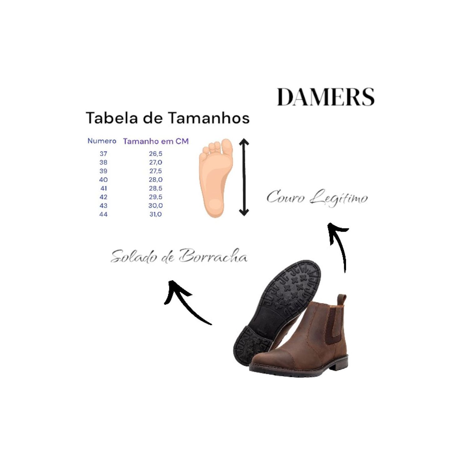 Botina Damers Masculina Reforço bico Couro legítimo Marrom
