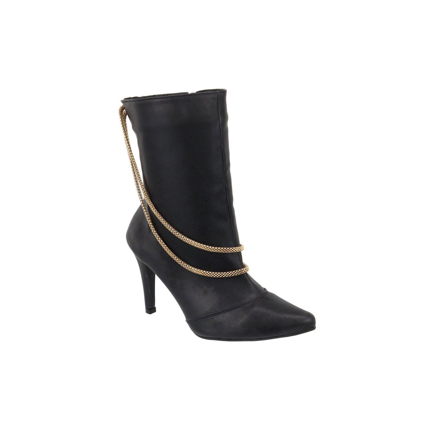 Bota Damers Feminina Salto e Bico Fino com Corrente Preto