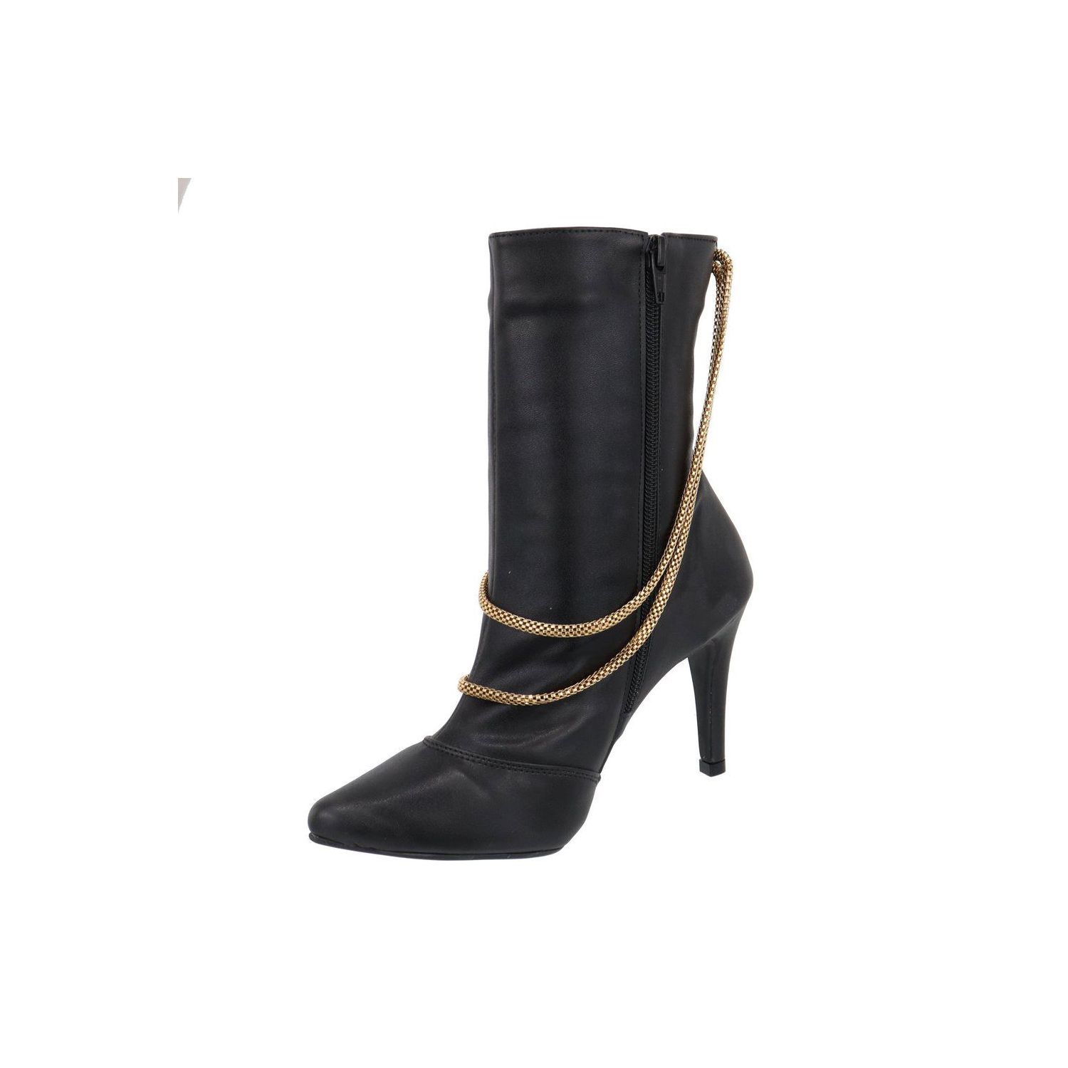Bota Damers Feminina Salto e Bico Fino com Corrente Preto