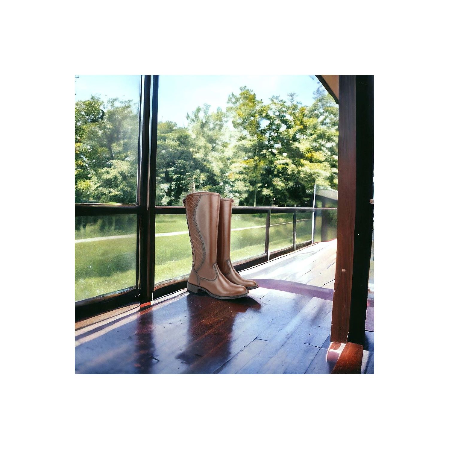 Bota Damers Cano Longo cordas Marrom