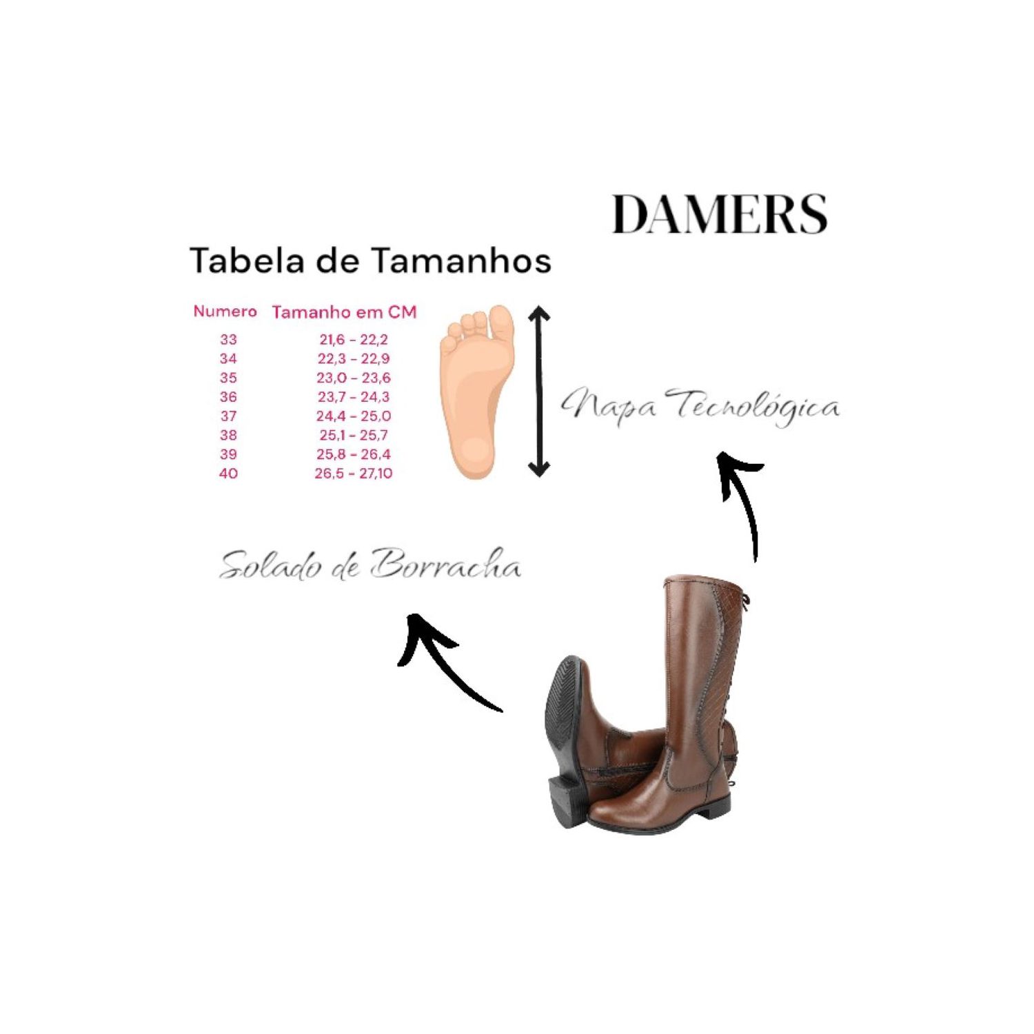 Bota Damers Cano Longo cordas Marrom