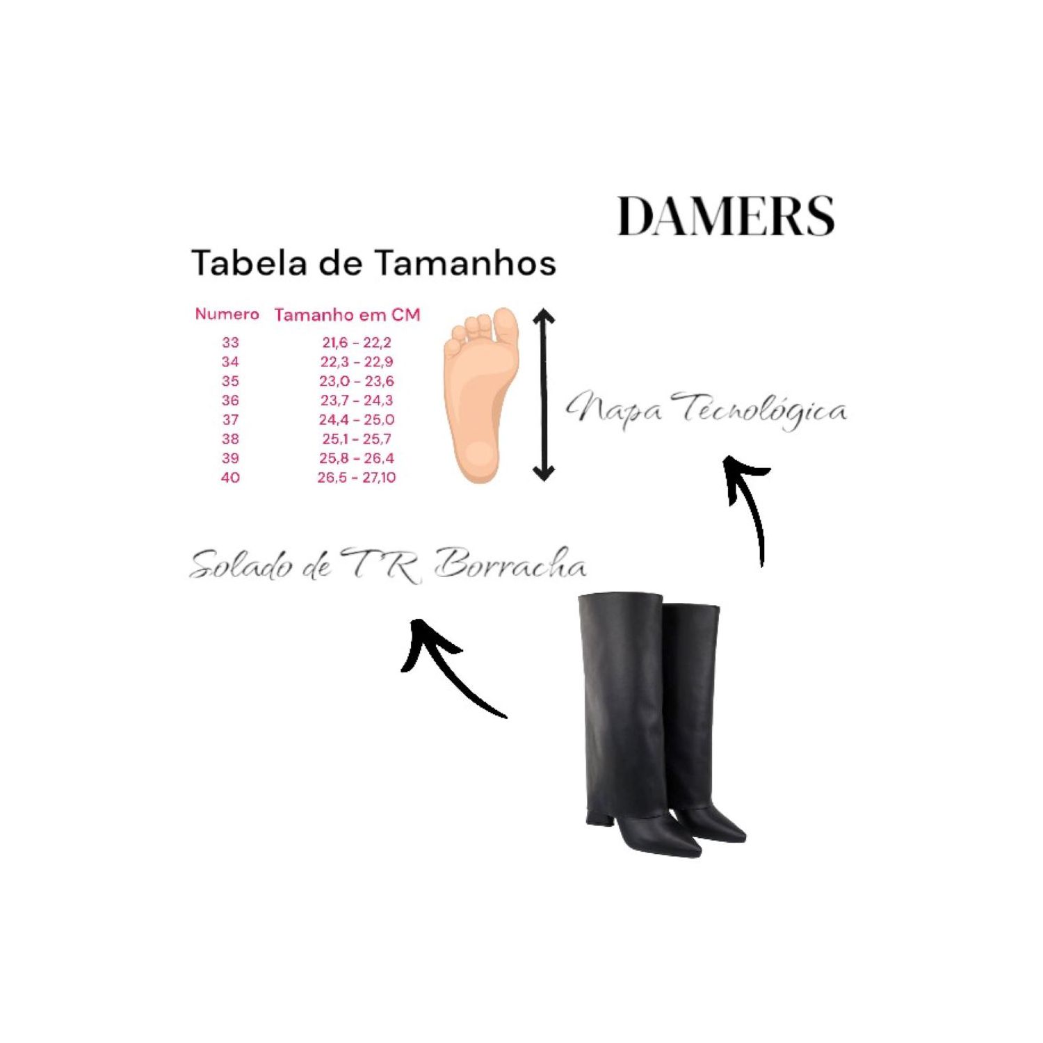 Bota Damers Feminina Capa Salto Geométrico Preto