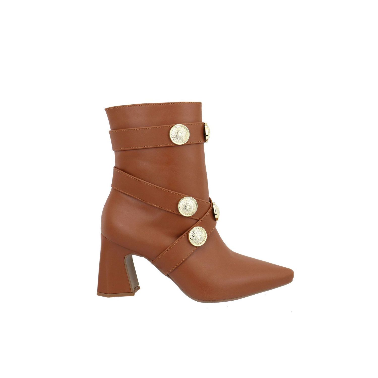 Bota Damers Feminina Salto Bloco Broche Dourado Ca... - DAMERS