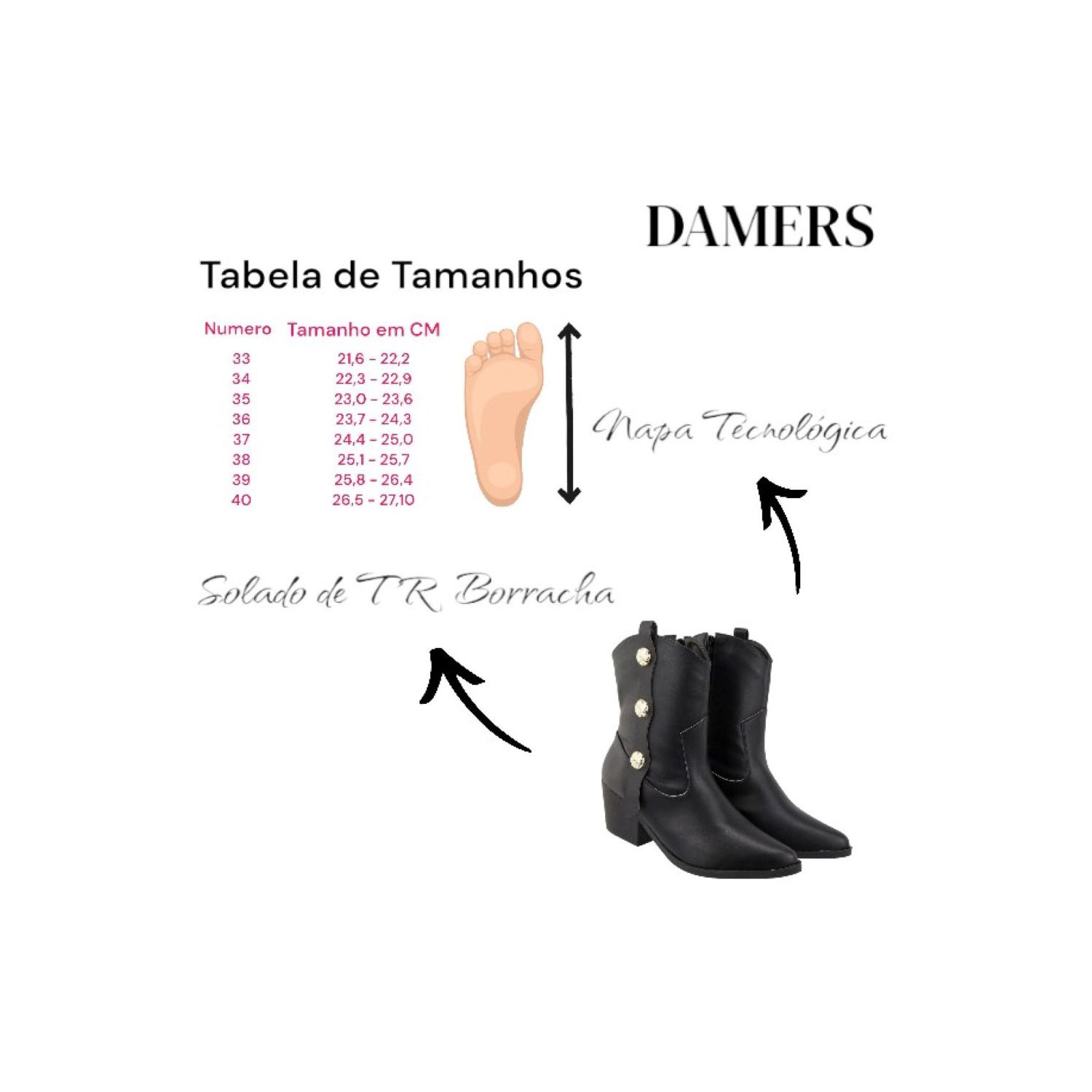 Bota Damers Feminina Western Boton Lateral
