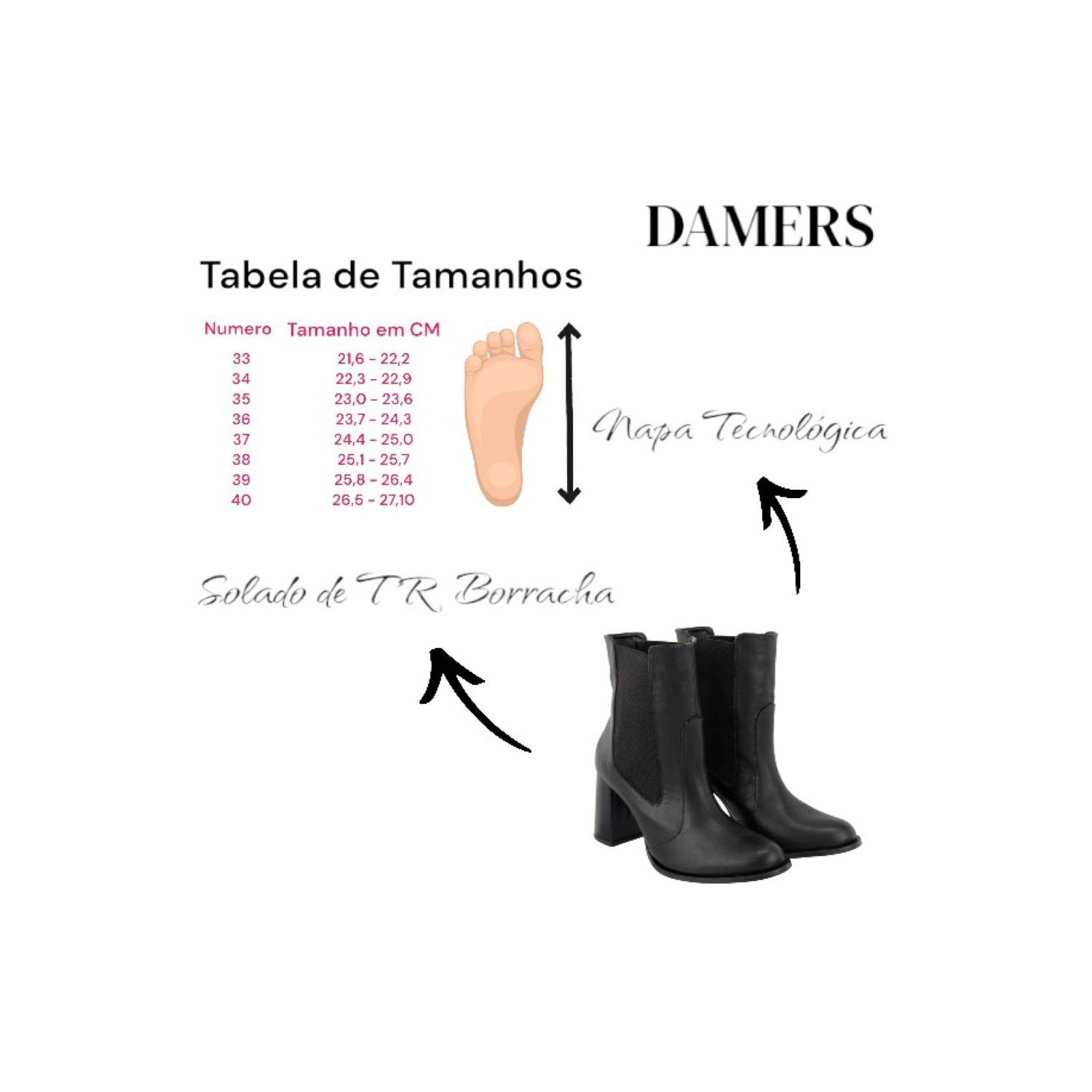 Bota Damers Feminina Salto Confort Elástico Lateral 