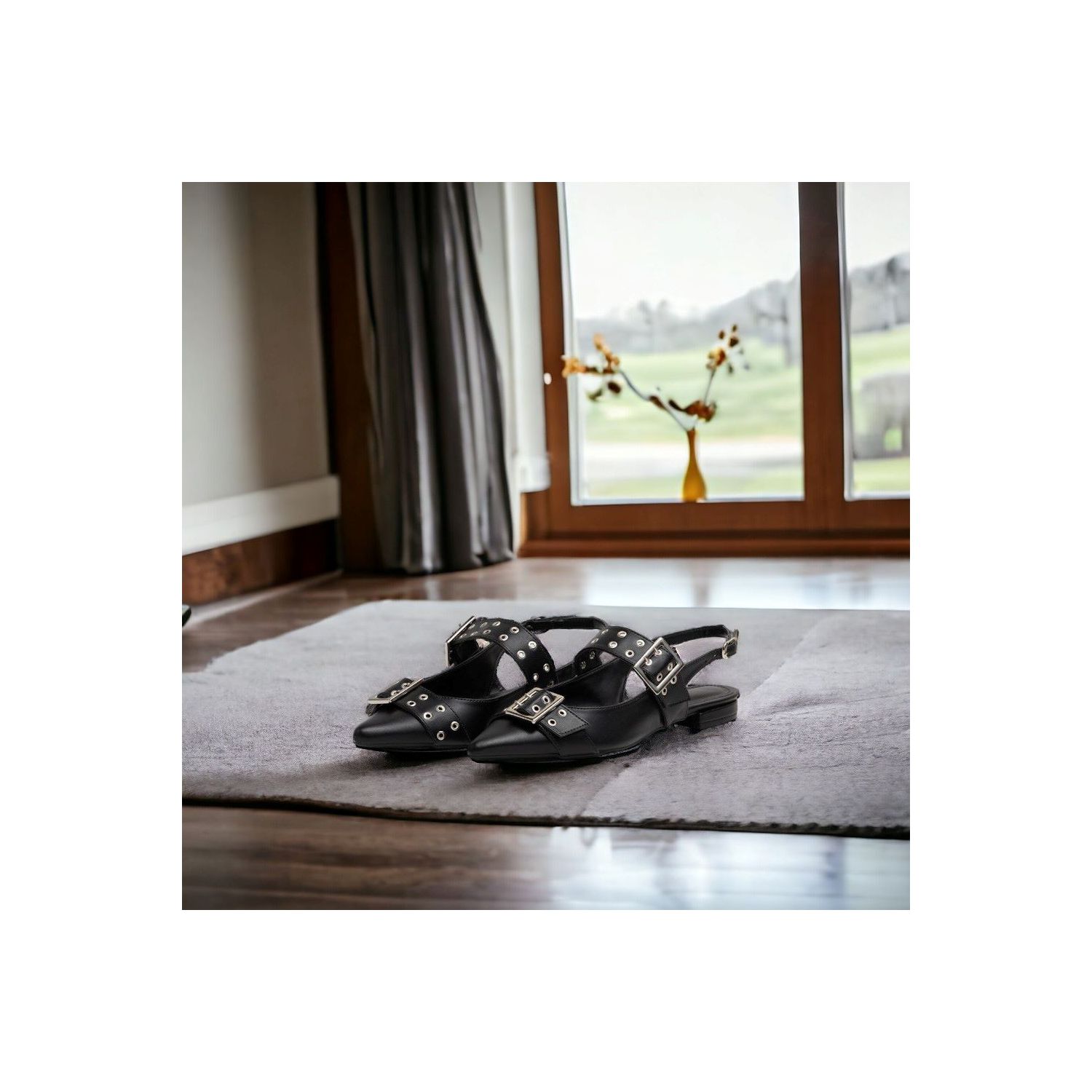 Sapatilha Bico Fino Slingback Damers Preto