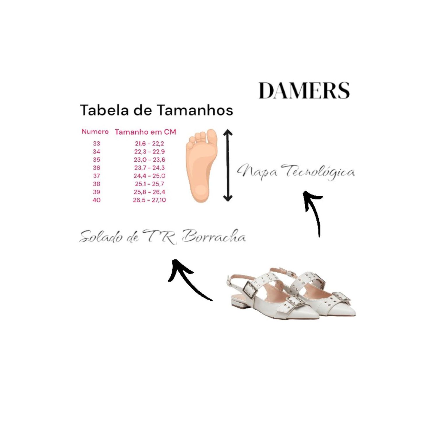 Sapatilha Bico Fino Slingback Damers Branco