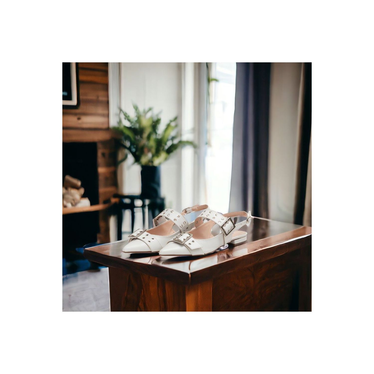 Sapatilha Bico Fino Slingback Damers Branco