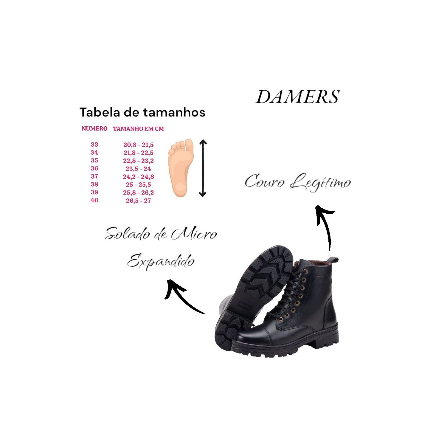 Bota Damers Feminina de Couro Legítimo Cano Curto