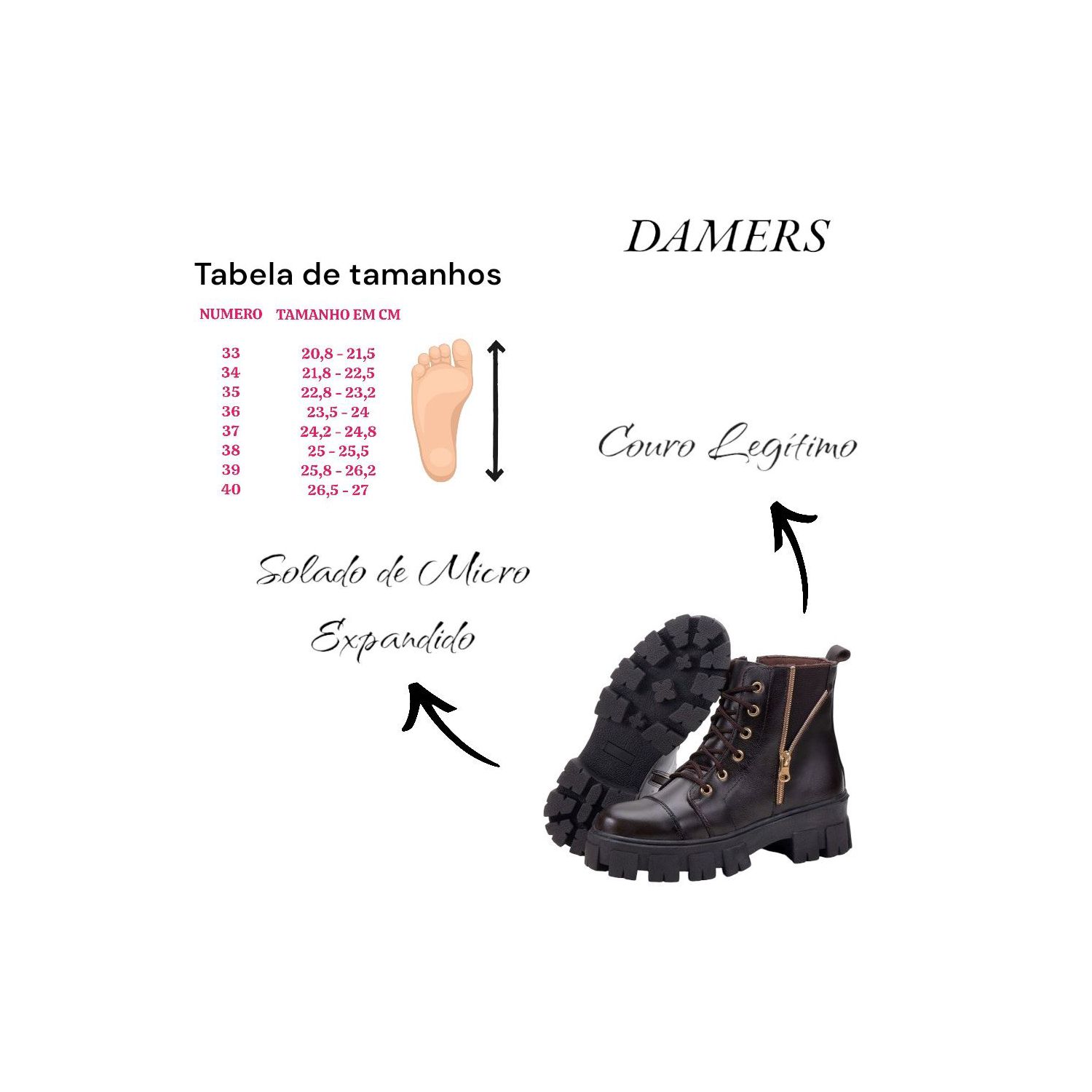 Bota Damers Feminina de Couro Legítimo Cano Curto