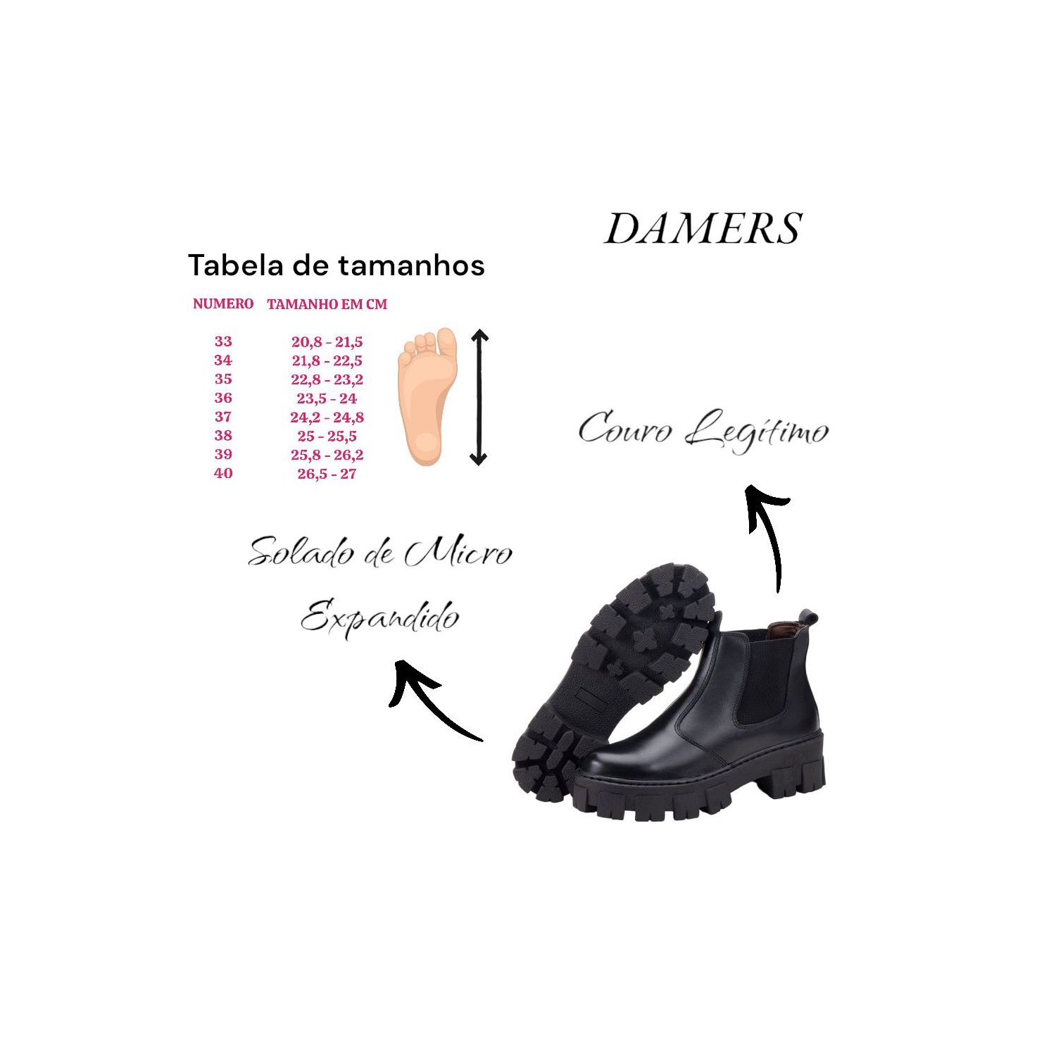 Bota Damers Feminina de Couro Legítimo Cano Curto