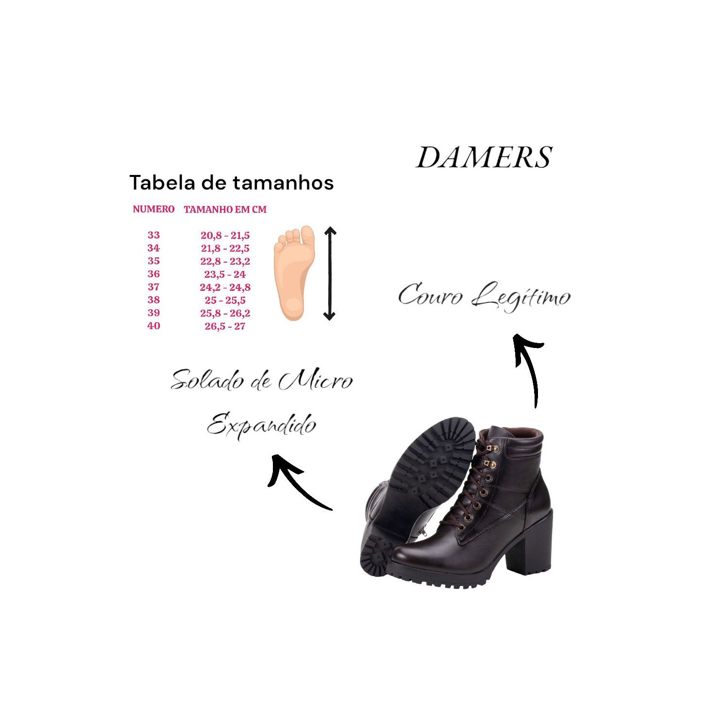 Bota Damers Feminina de Couro Legítimo Cano Baixo 